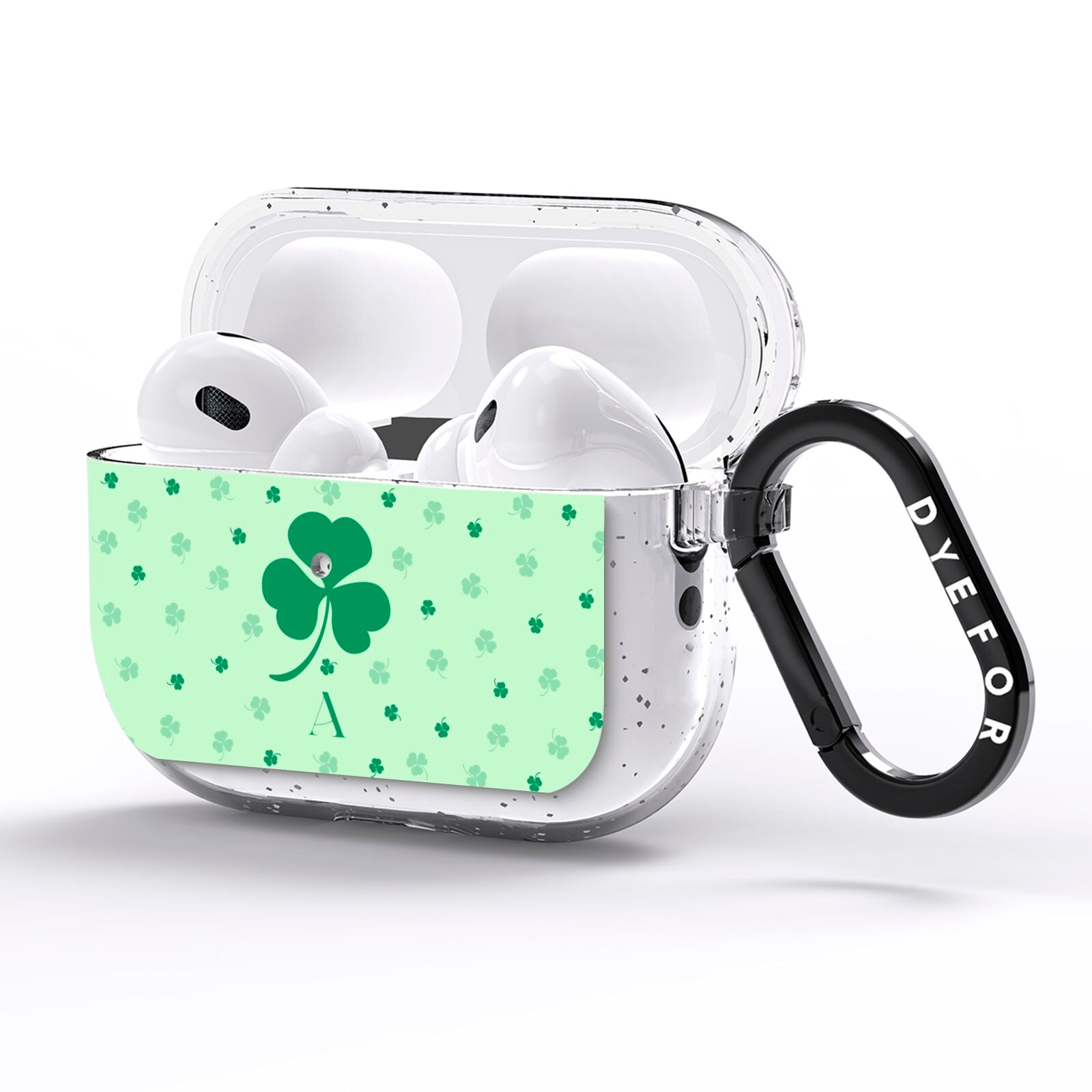 Shamrock Initial Personalised AirPods Pro Glitter Case Side Image