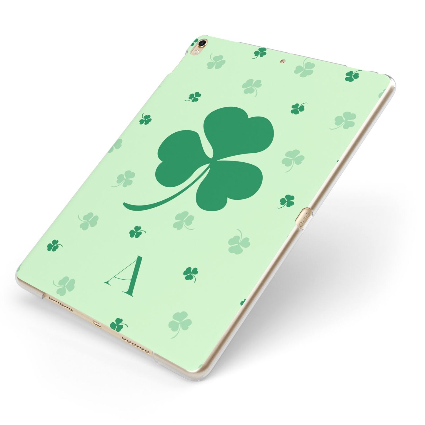 Shamrock Initial Personalised Apple iPad Case on Gold iPad Side View