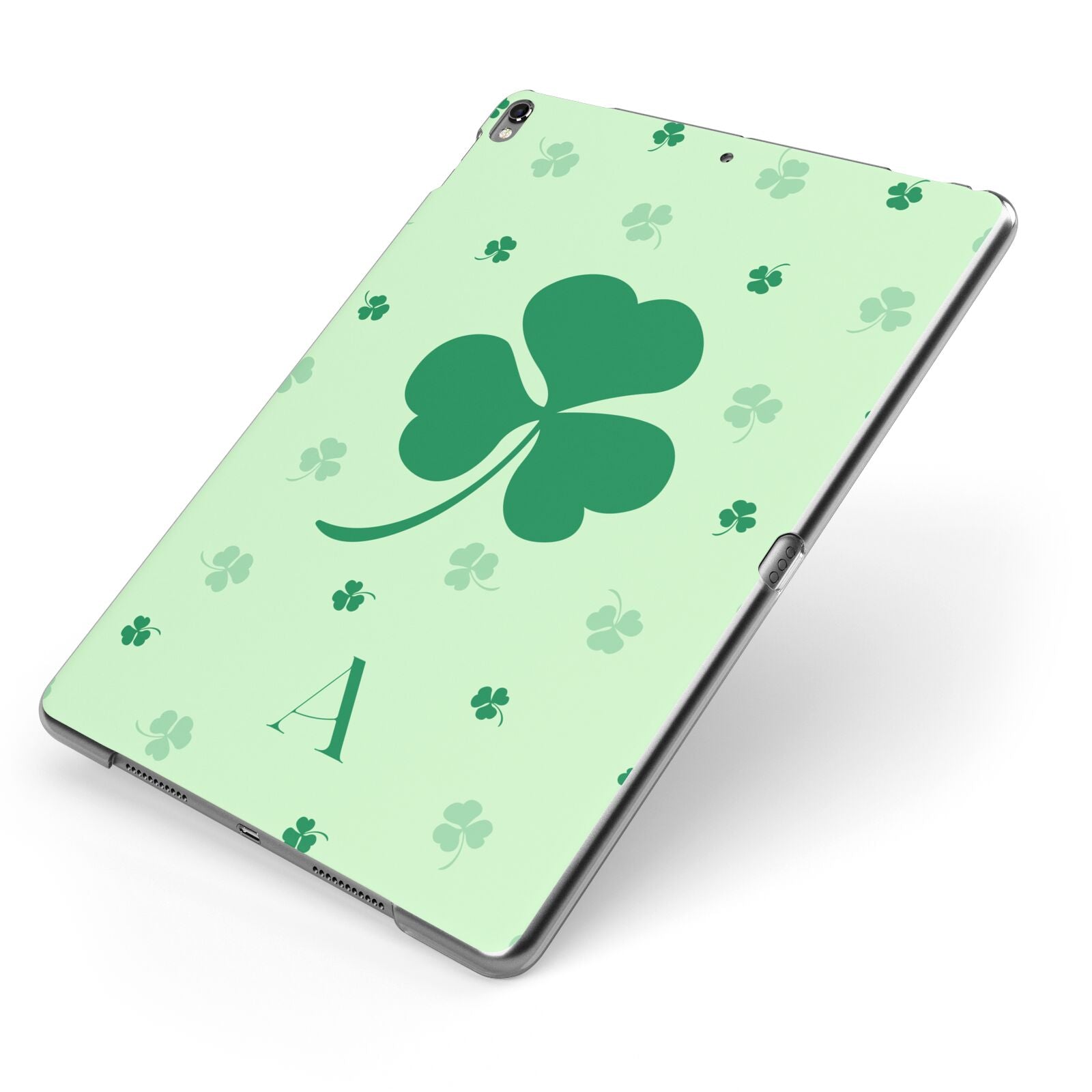 Shamrock Initial Personalised Apple iPad Case on Grey iPad Side View