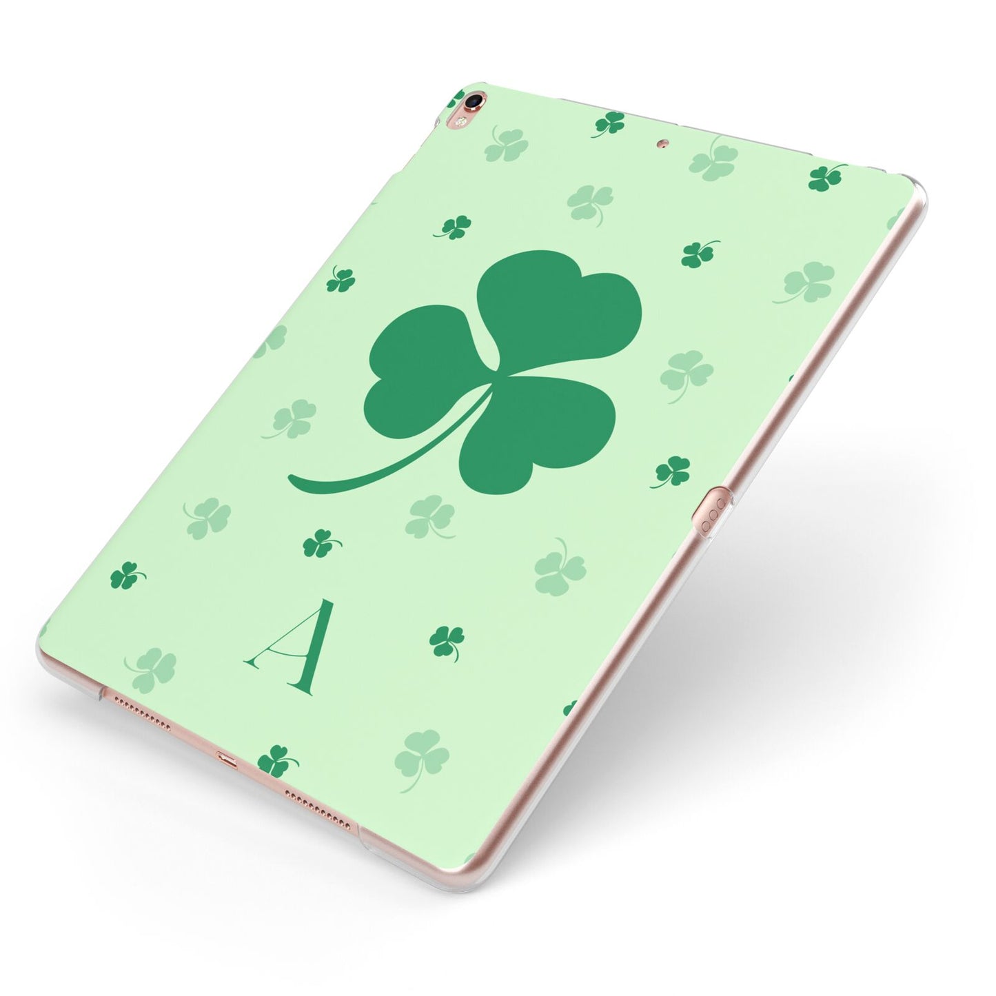 Shamrock Initial Personalised Apple iPad Case on Rose Gold iPad Side View