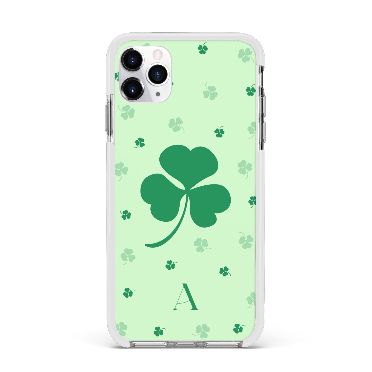 Shamrock Initial Personalised Apple iPhone 11 Pro Max in Silver with White Impact Case