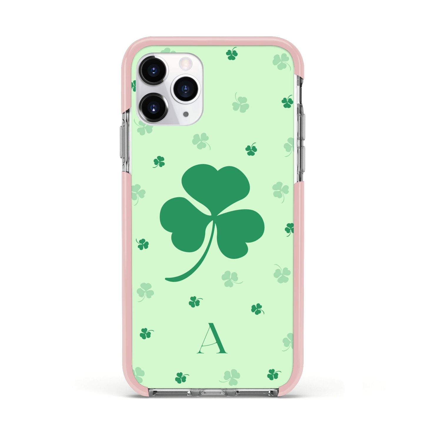 Shamrock Initial Personalised Apple iPhone 11 Pro in Silver with Pink Impact Case