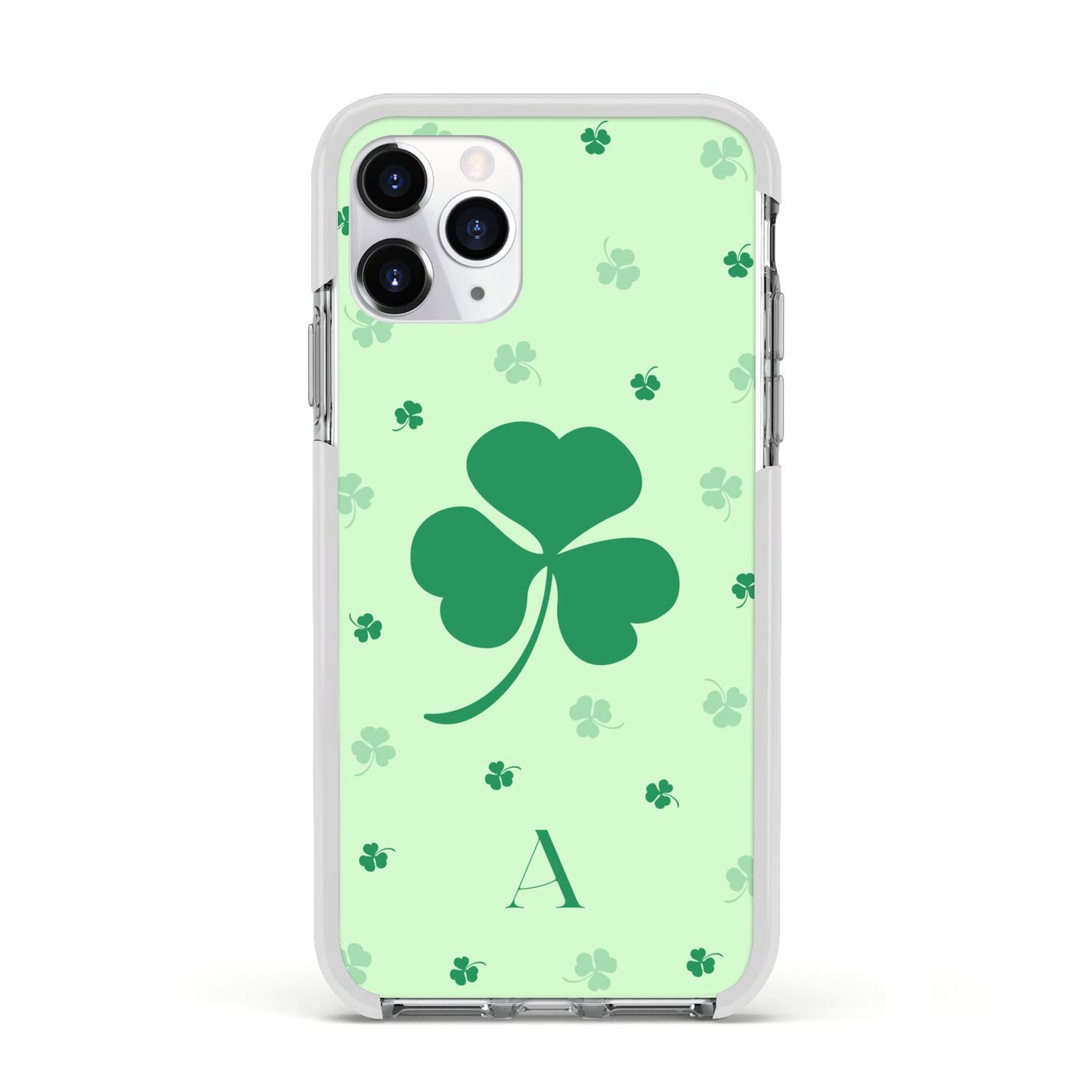 Shamrock Initial Personalised Apple iPhone 11 Pro in Silver with White Impact Case