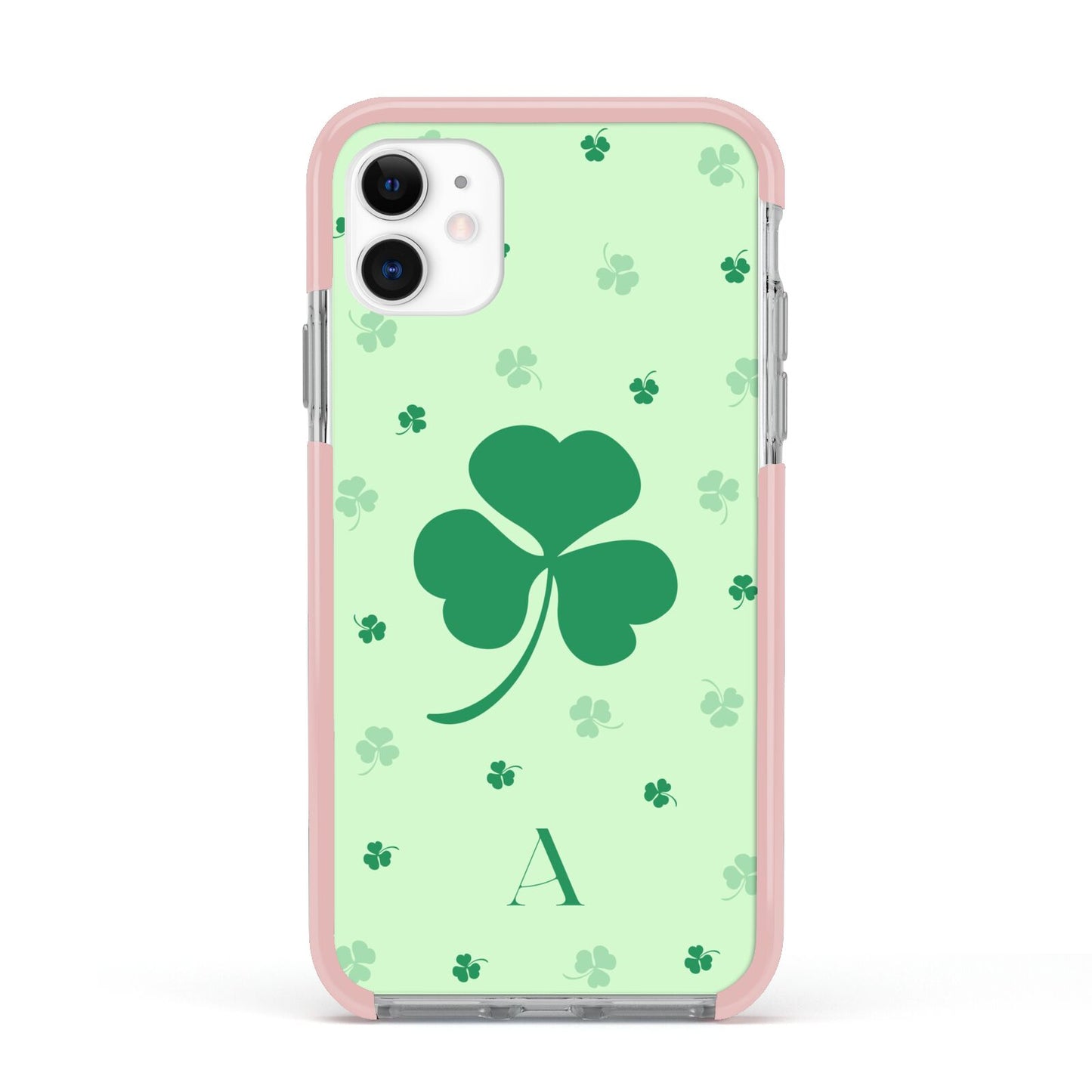 Shamrock Initial Personalised Apple iPhone 11 in White with Pink Impact Case