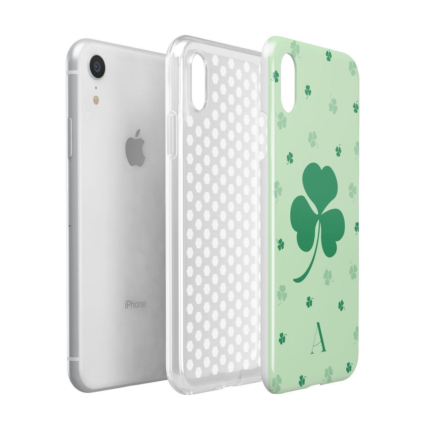 Shamrock Initial Personalised Apple iPhone XR White 3D Tough Case Expanded view