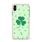 Shamrock Initial Personalised Apple iPhone Xs Max Impact Case Pink Edge on Silver Phone