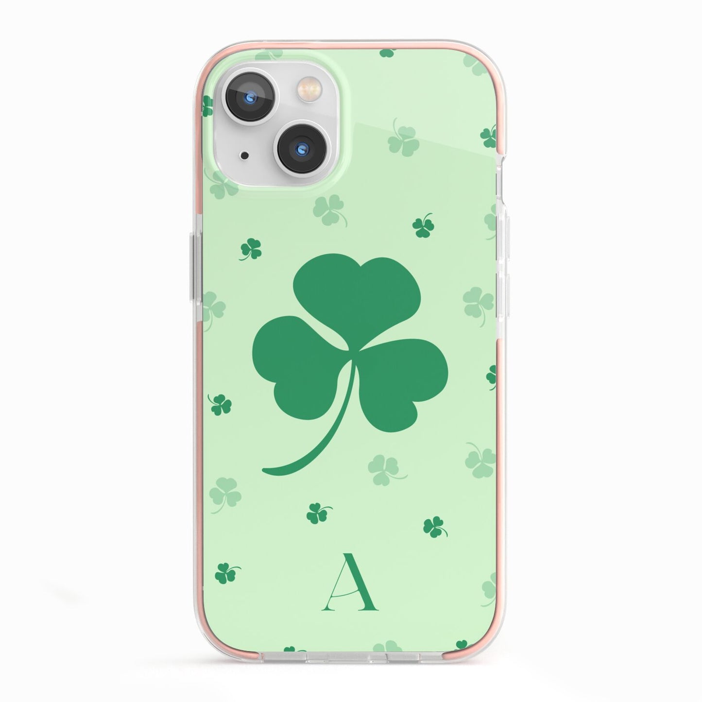 Shamrock Initial Personalised iPhone 13 TPU Impact Case with Pink Edges
