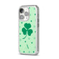 Shamrock Initial Personalised iPhone 14 Pro Clear Tough Case Silver Angled Image