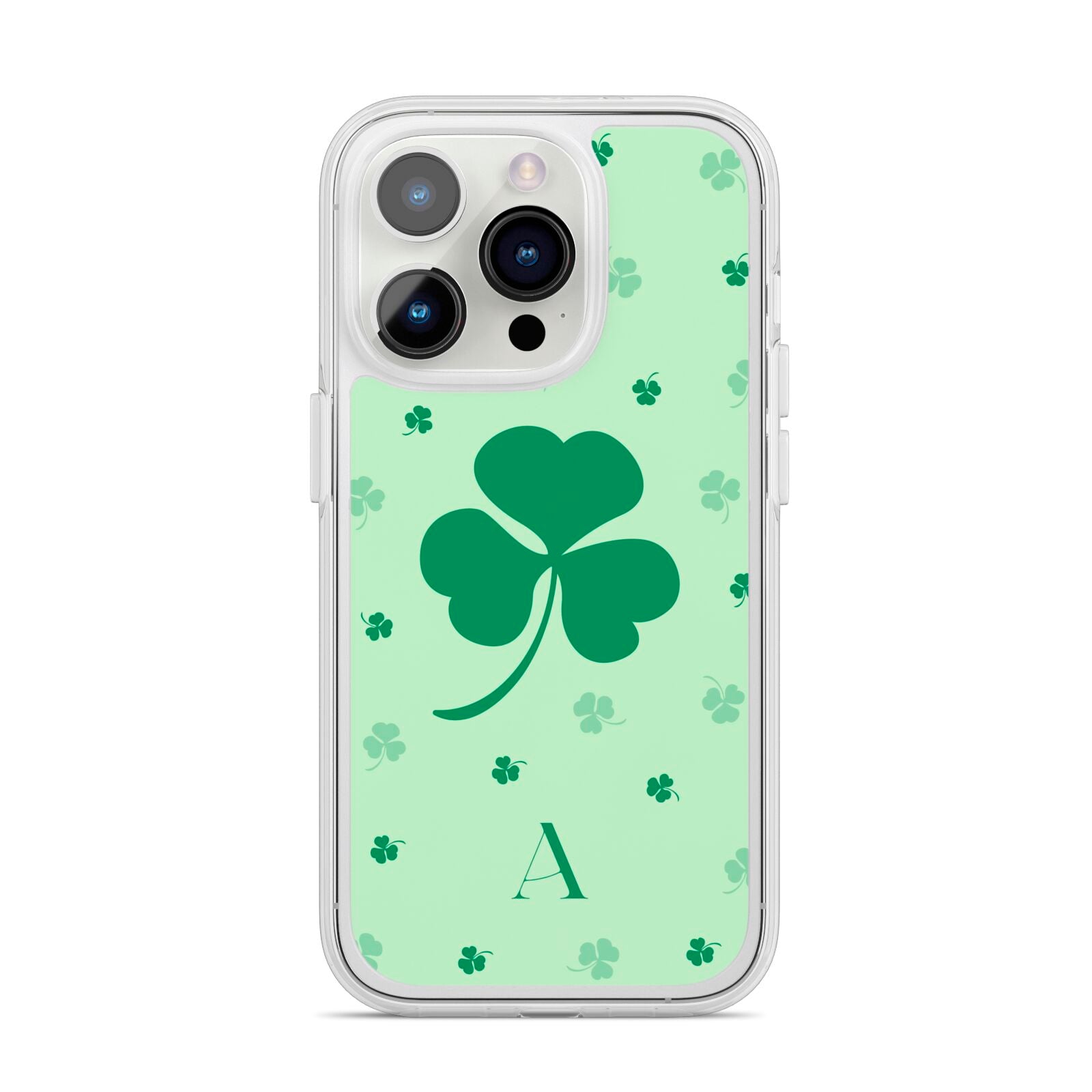 Shamrock Initial Personalised iPhone 14 Pro Clear Tough Case Silver