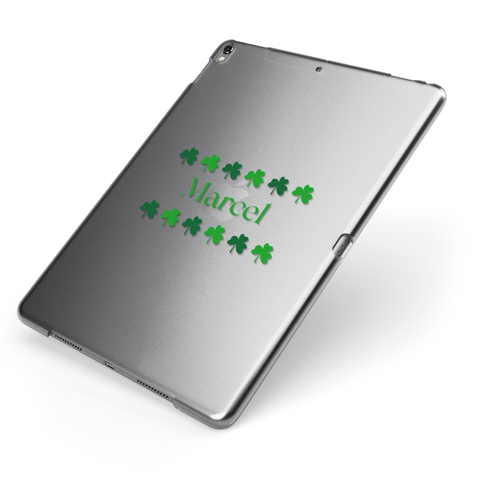 Shamrock Personalised Name Apple iPad Case on Grey iPad Side View
