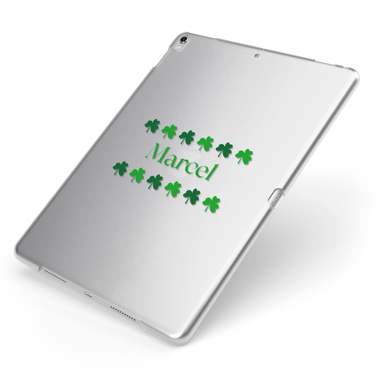 Shamrock Personalised Name Apple iPad Case on Silver iPad Side View
