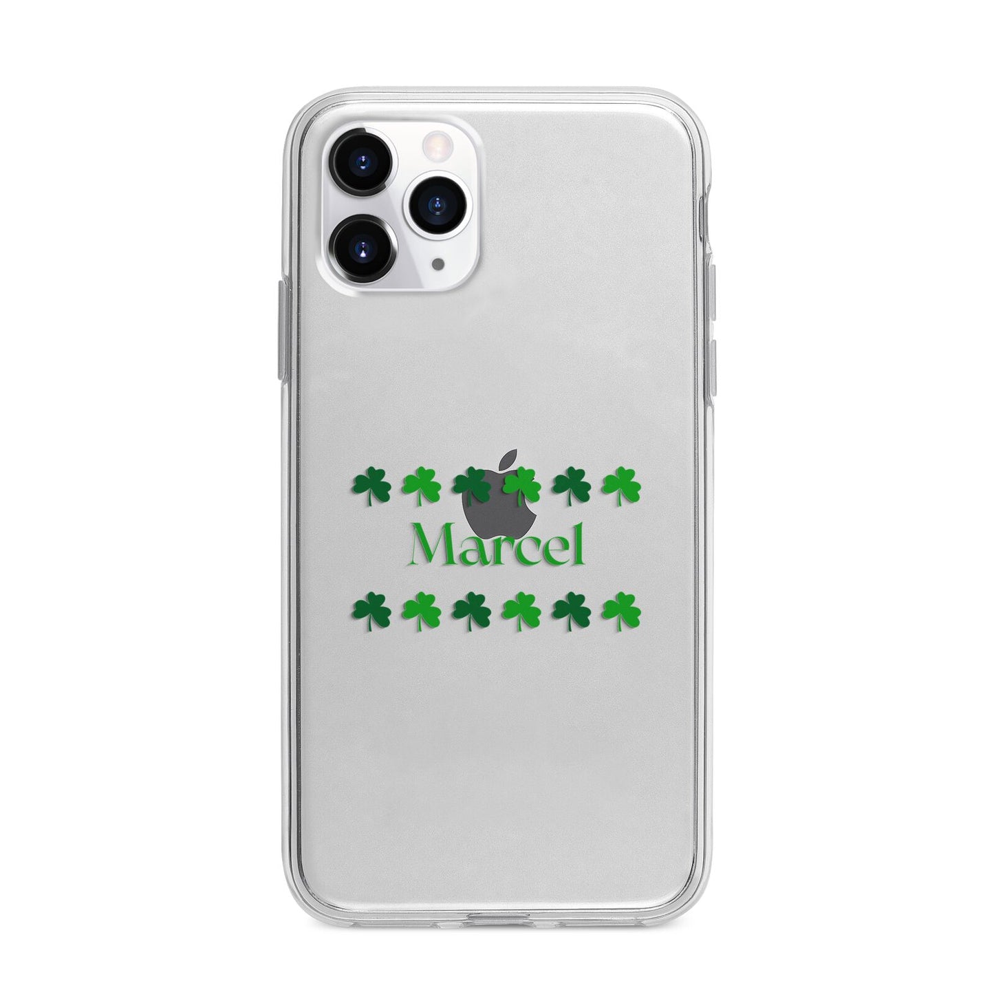 Shamrock Personalised Name Apple iPhone 11 Pro Max in Silver with Bumper Case