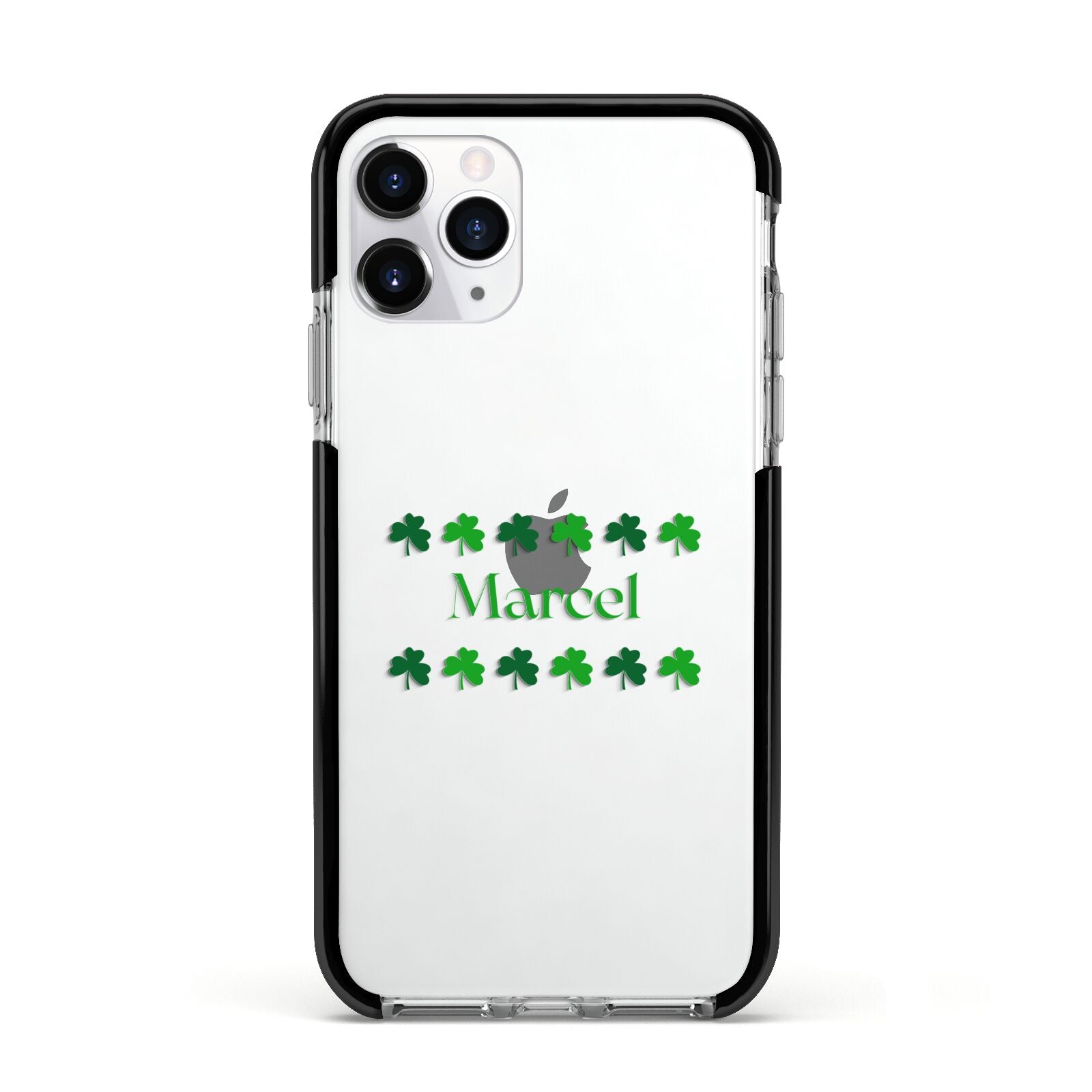 Shamrock Personalised Name Apple iPhone 11 Pro in Silver with Black Impact Case