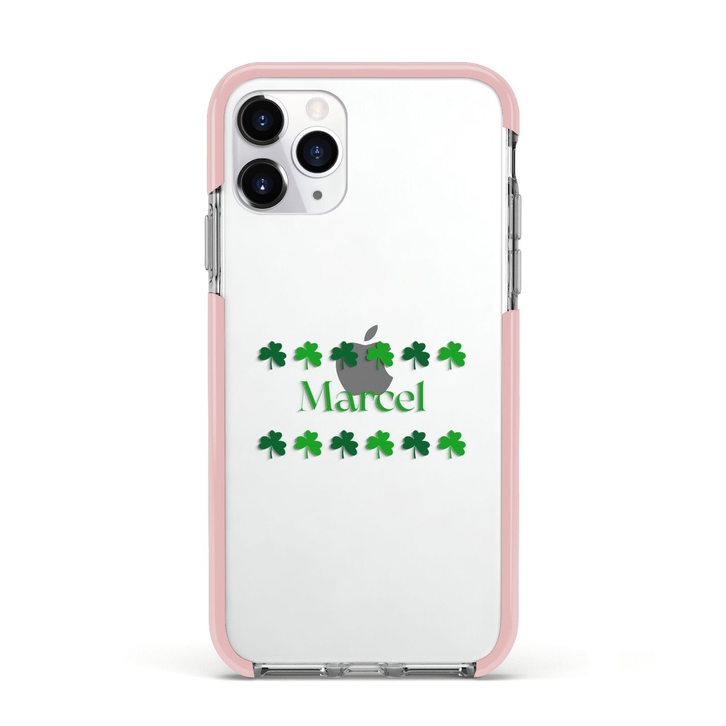 Shamrock Personalised Name Apple iPhone 11 Pro in Silver with Pink Impact Case