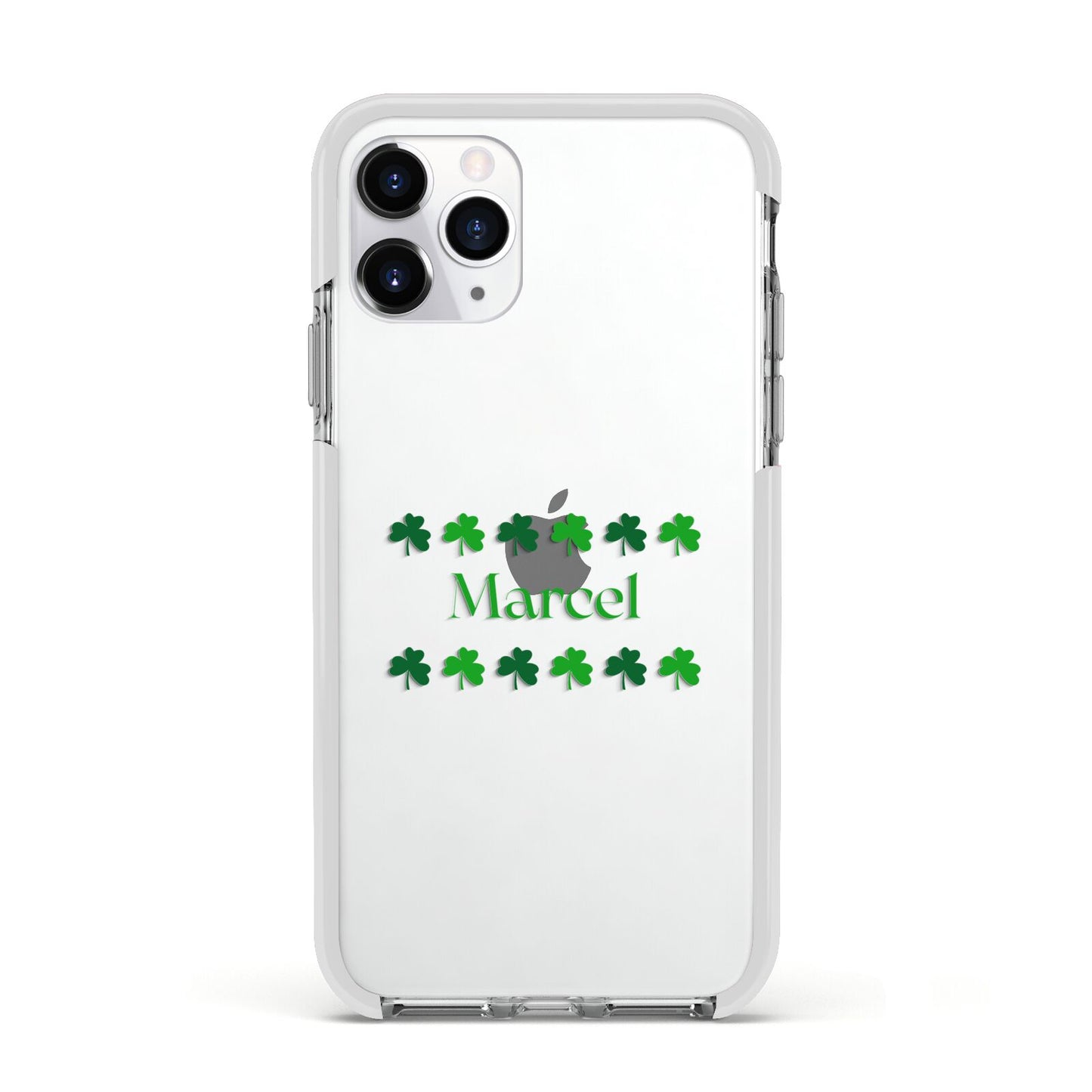 Shamrock Personalised Name Apple iPhone 11 Pro in Silver with White Impact Case