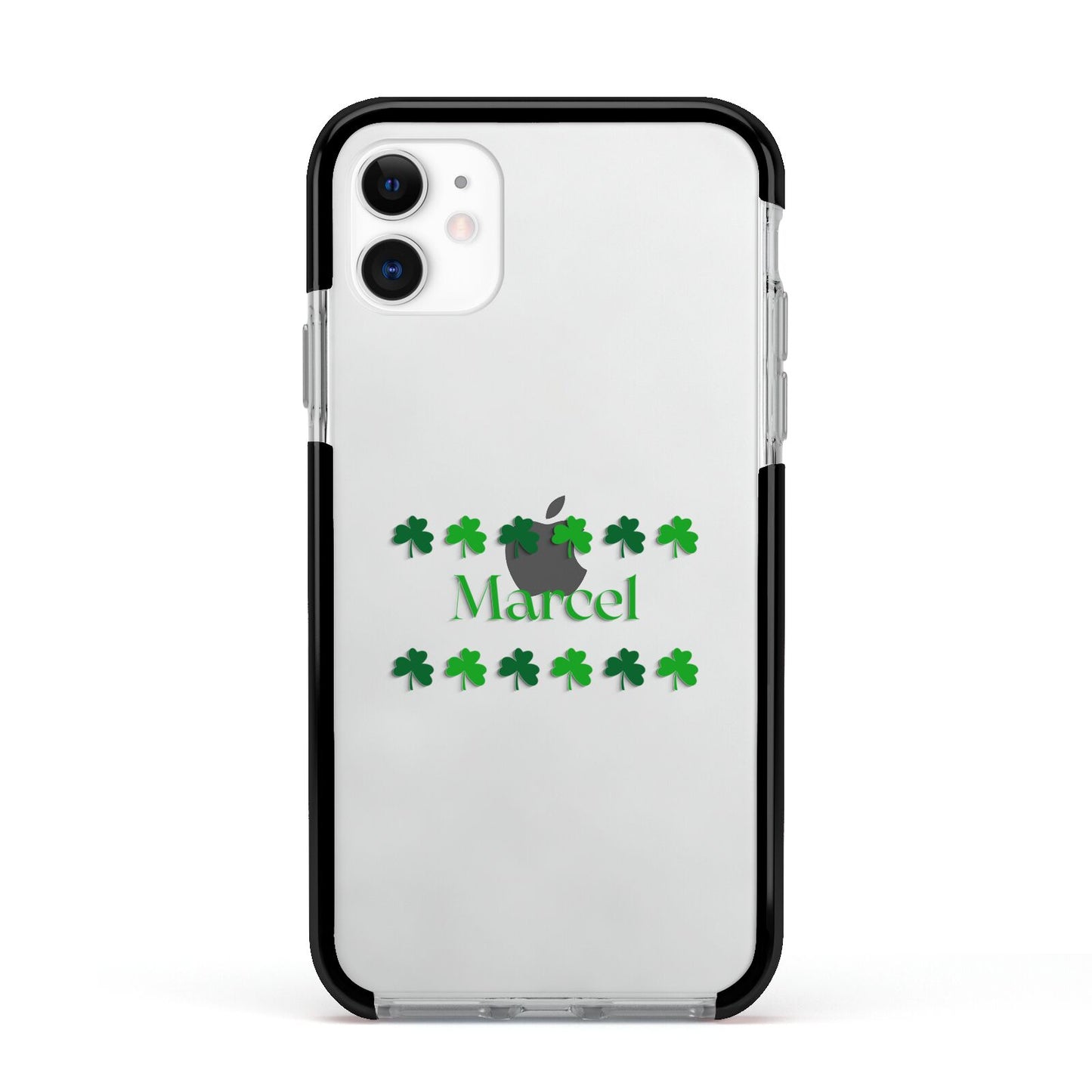 Shamrock Personalised Name Apple iPhone 11 in White with Black Impact Case