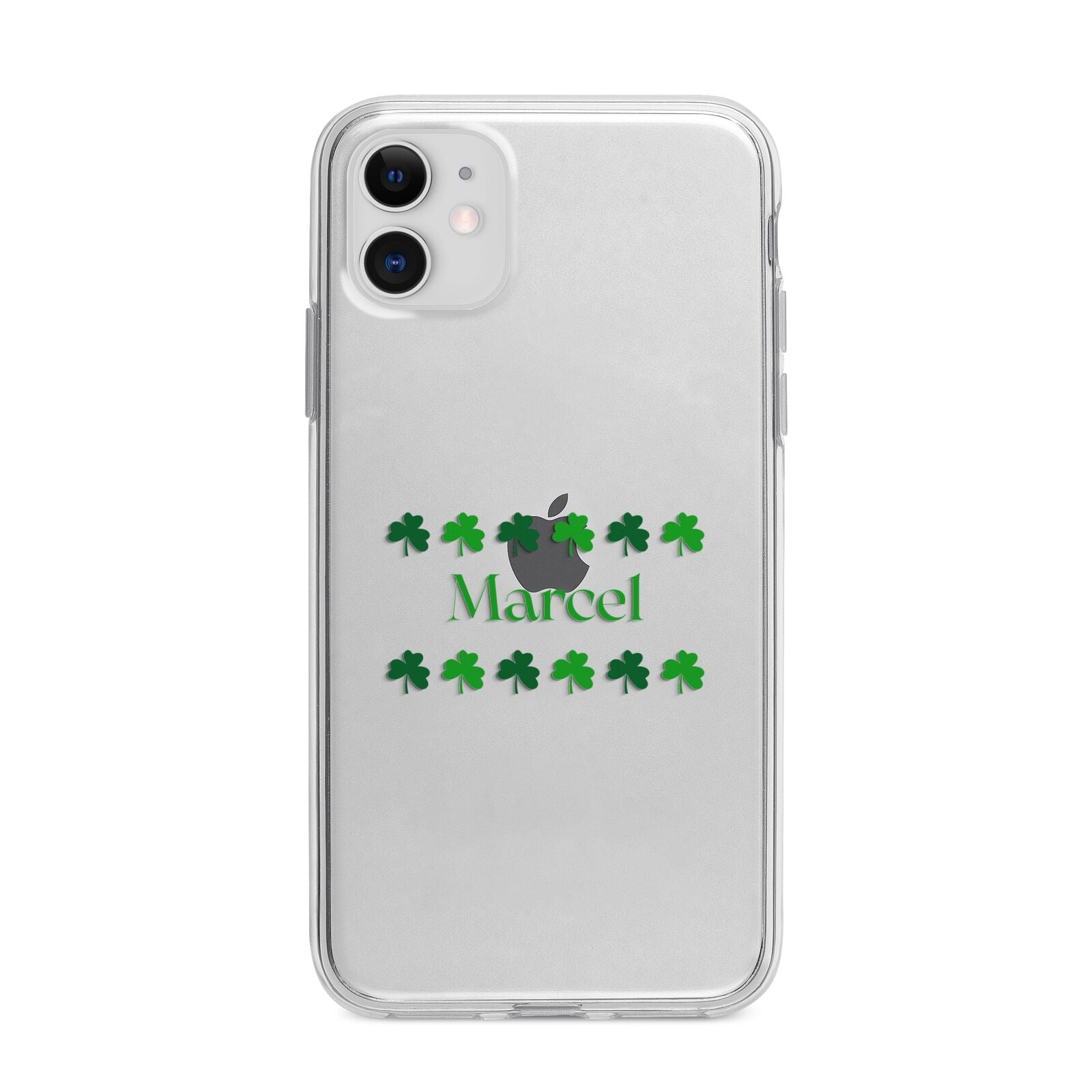 Shamrock Personalised Name Apple iPhone 11 in White with Bumper Case