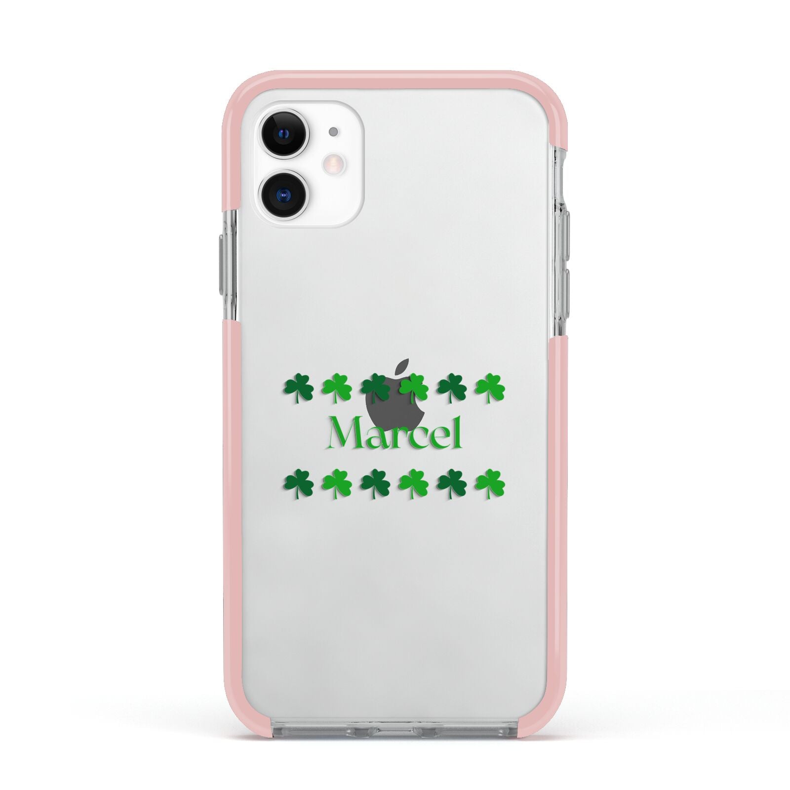 Shamrock Personalised Name Apple iPhone 11 in White with Pink Impact Case
