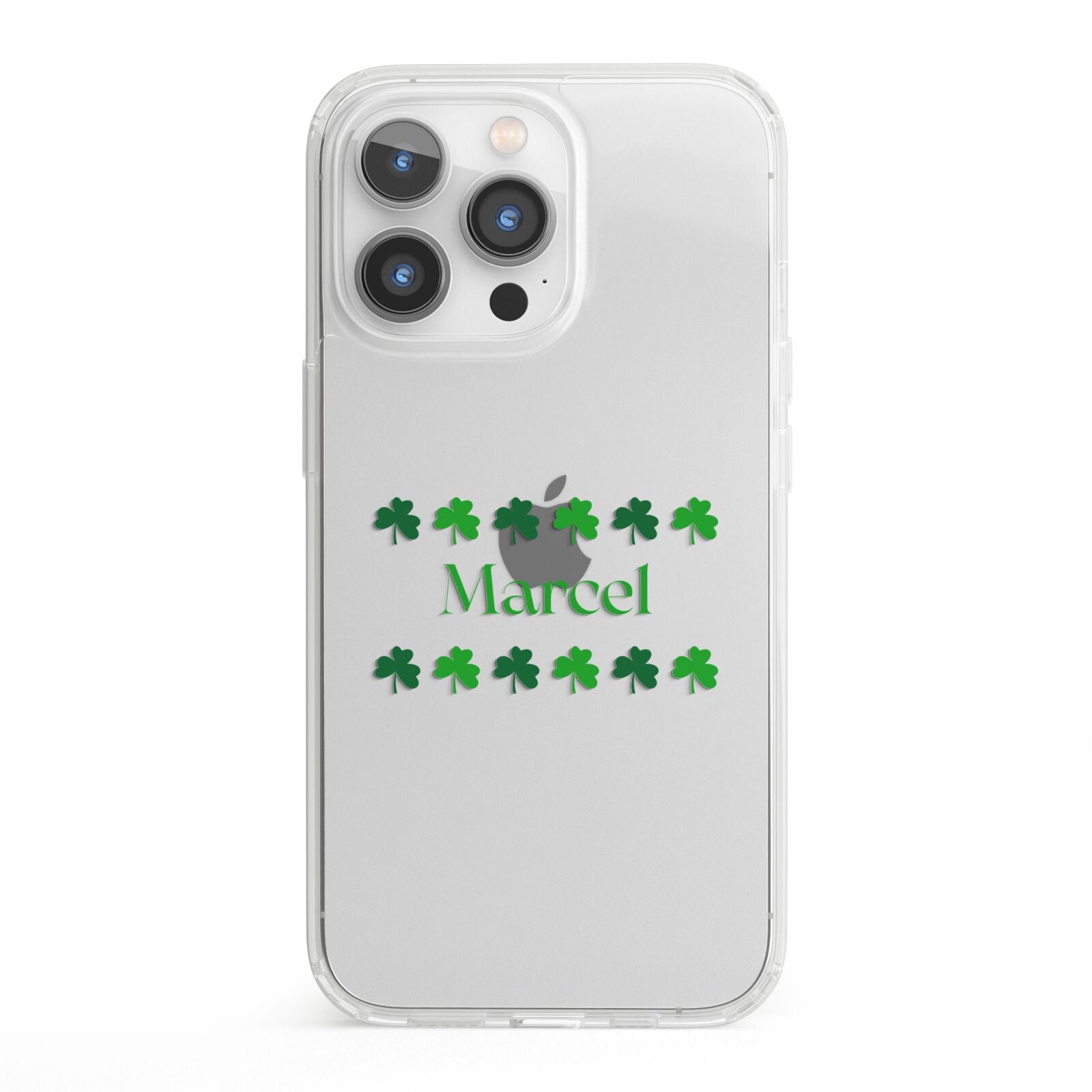 Shamrock Personalised Name iPhone 13 Pro Clear Bumper Case