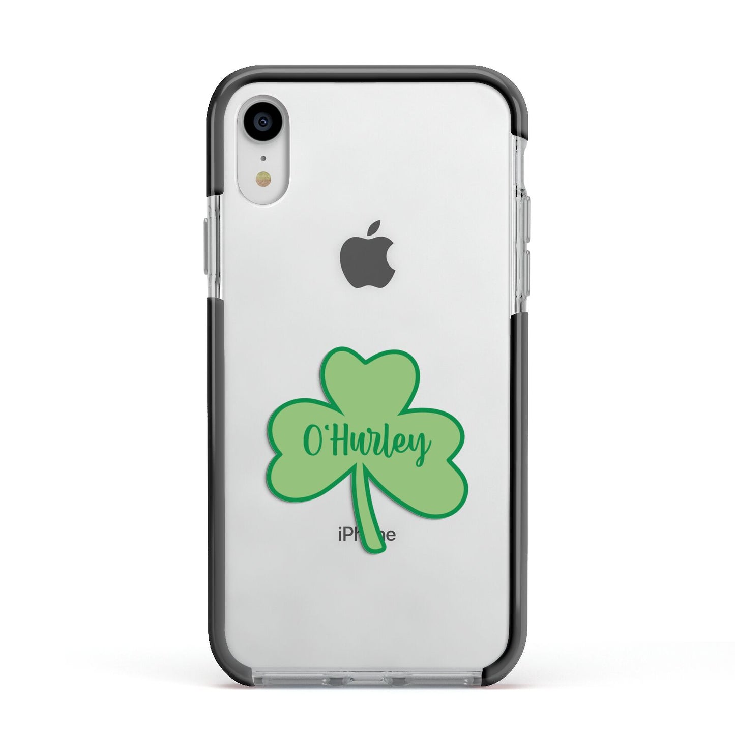 Shamrock with Name Apple iPhone XR Impact Case Black Edge on Silver Phone