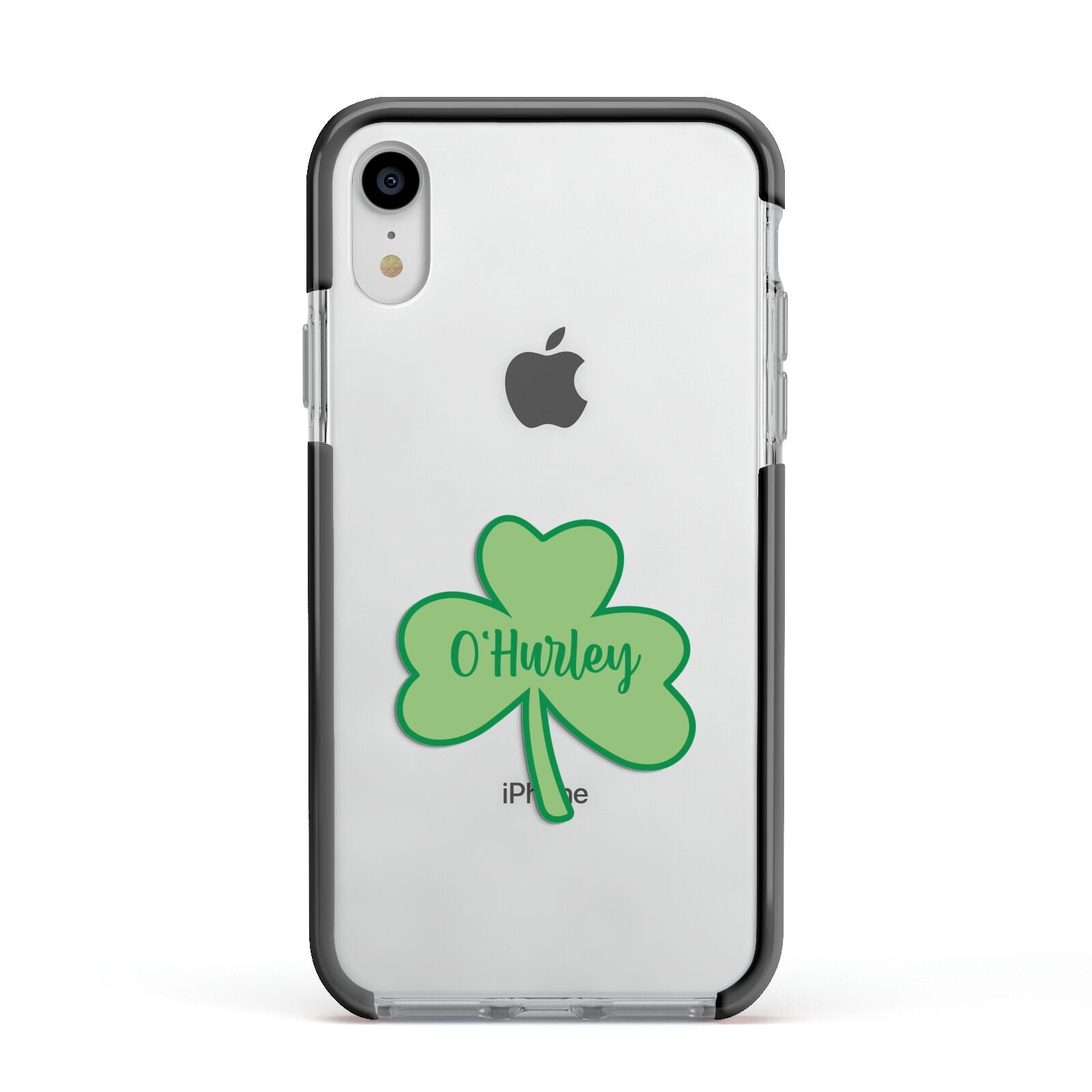 Shamrock with Name Apple iPhone XR Impact Case Black Edge on Silver Phone