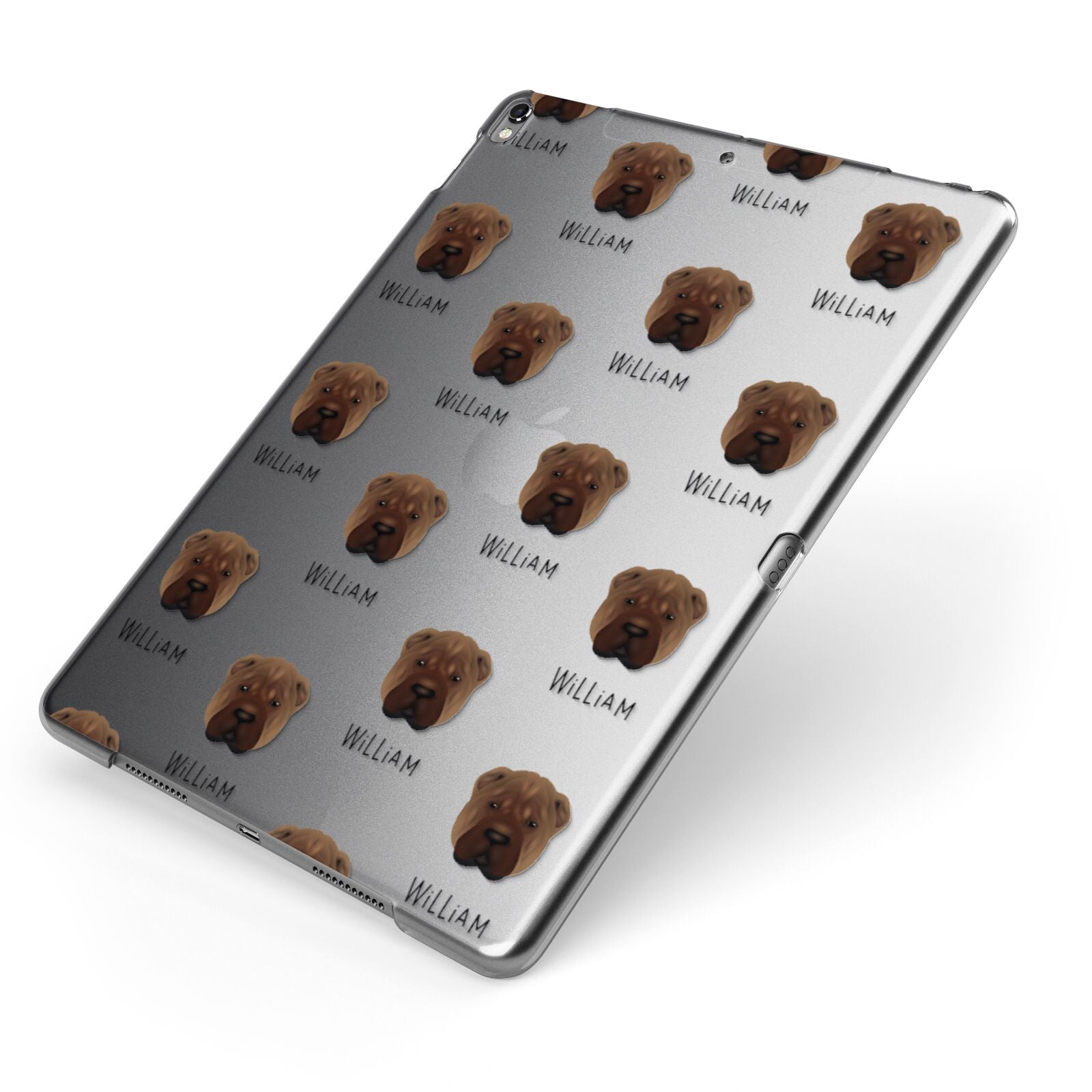 Shar Pei Icon with Name Apple iPad Case on Grey iPad Side View