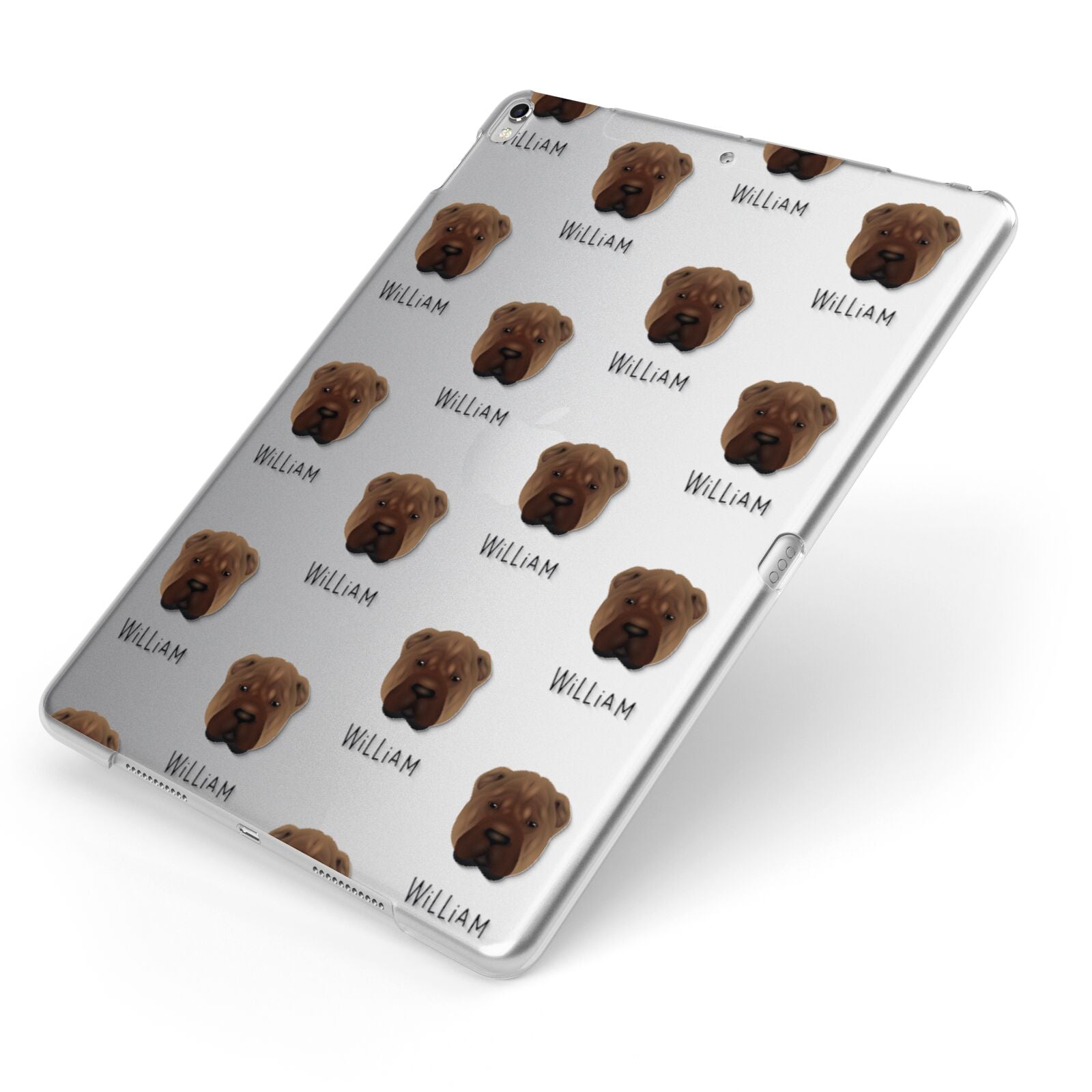 Shar Pei Icon with Name Apple iPad Case on Silver iPad Side View