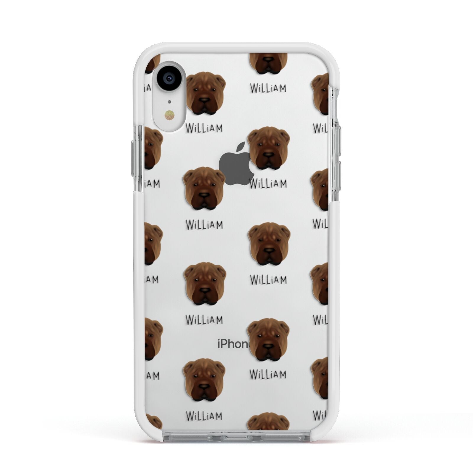 Shar Pei Icon with Name Apple iPhone XR Impact Case White Edge on Silver Phone