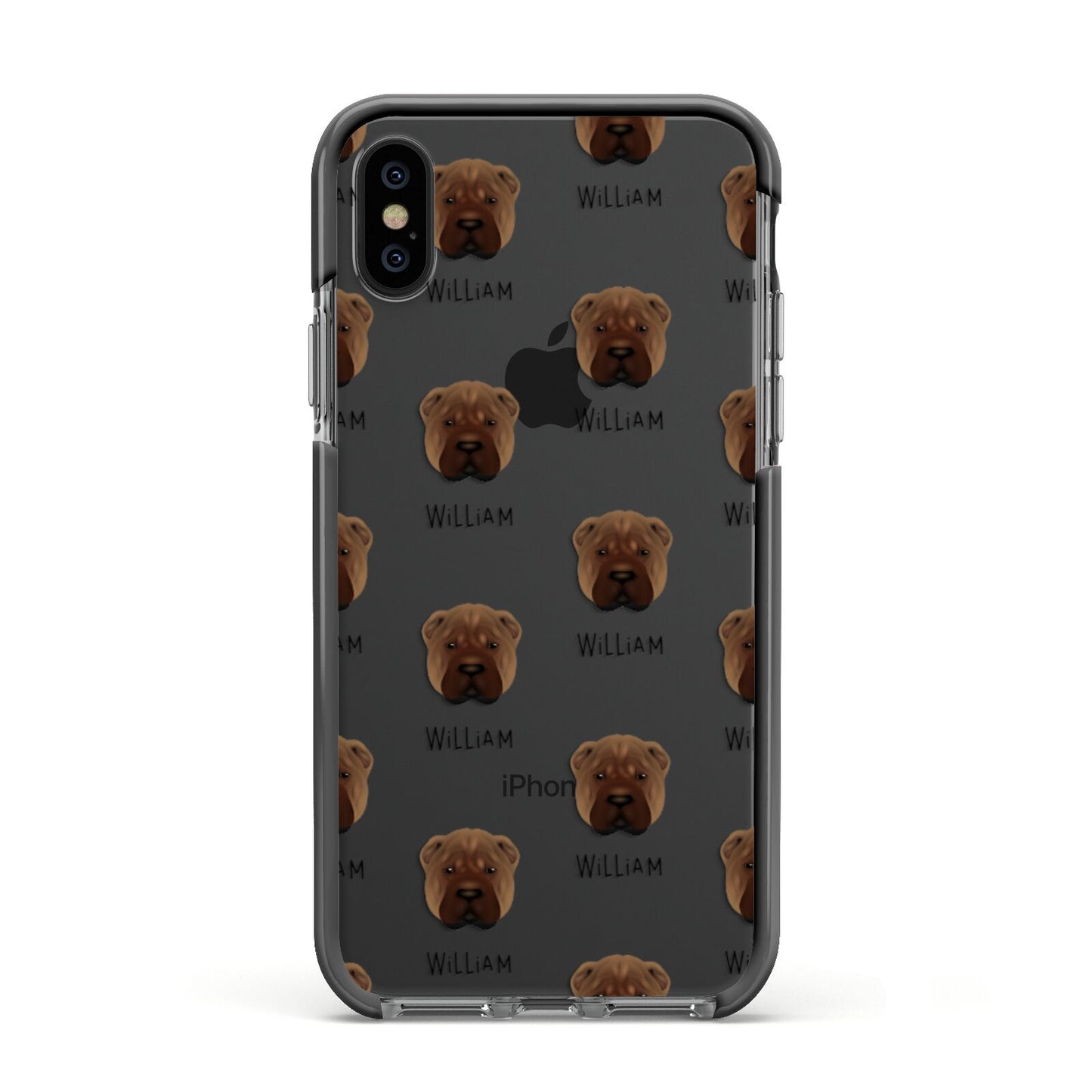 Shar Pei Icon with Name Apple iPhone Xs Impact Case Black Edge on Black Phone