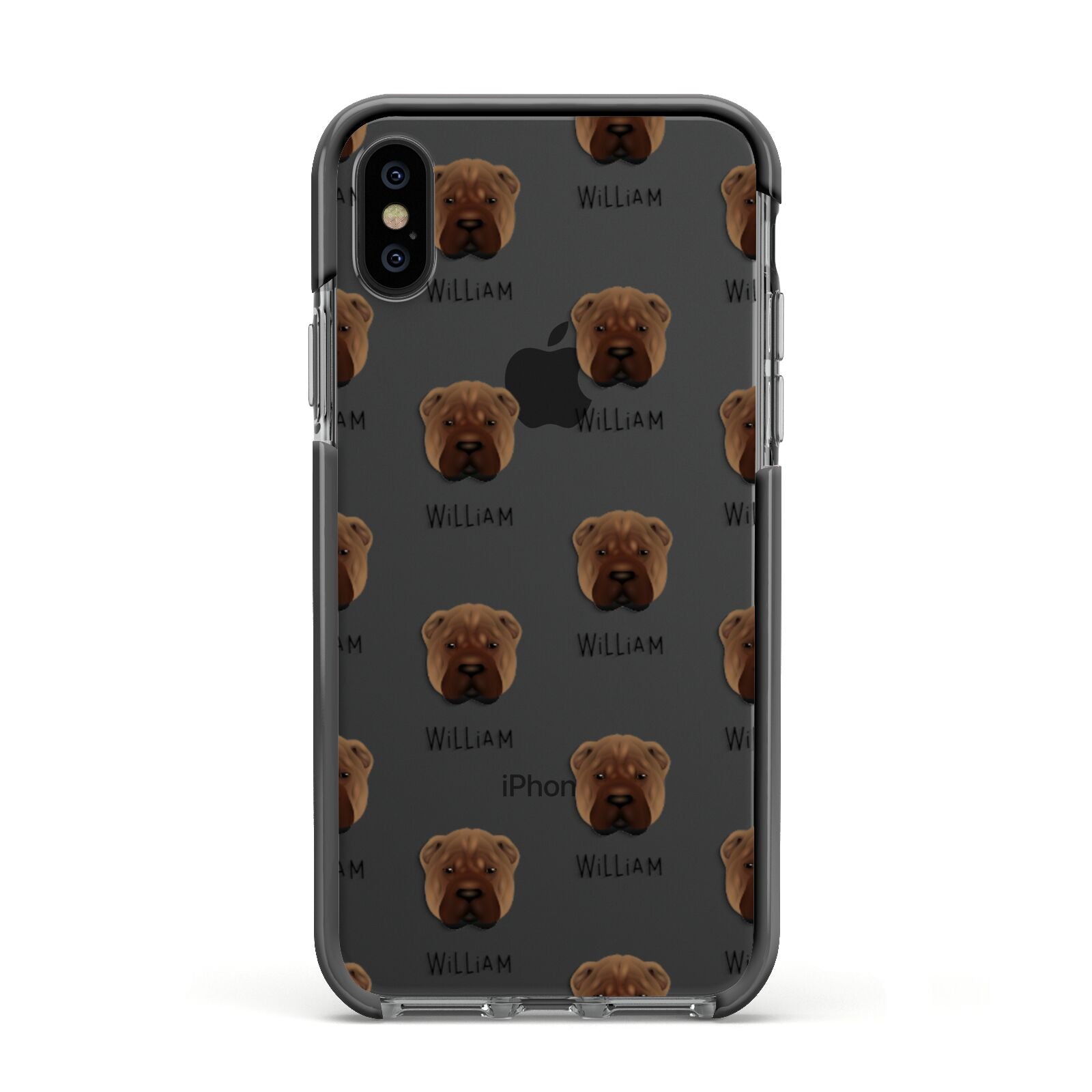 Shar Pei Icon with Name Apple iPhone Xs Impact Case Black Edge on Black Phone