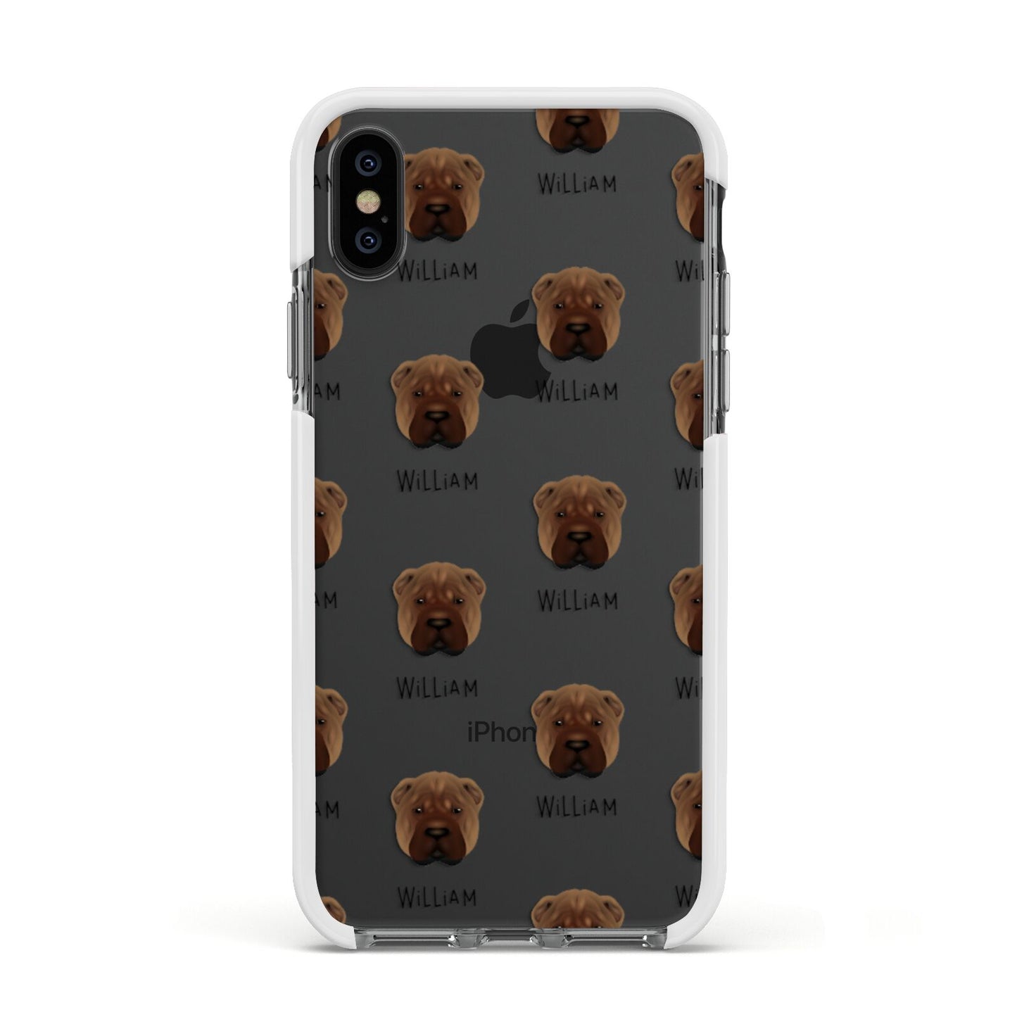 Shar Pei Icon with Name Apple iPhone Xs Impact Case White Edge on Black Phone