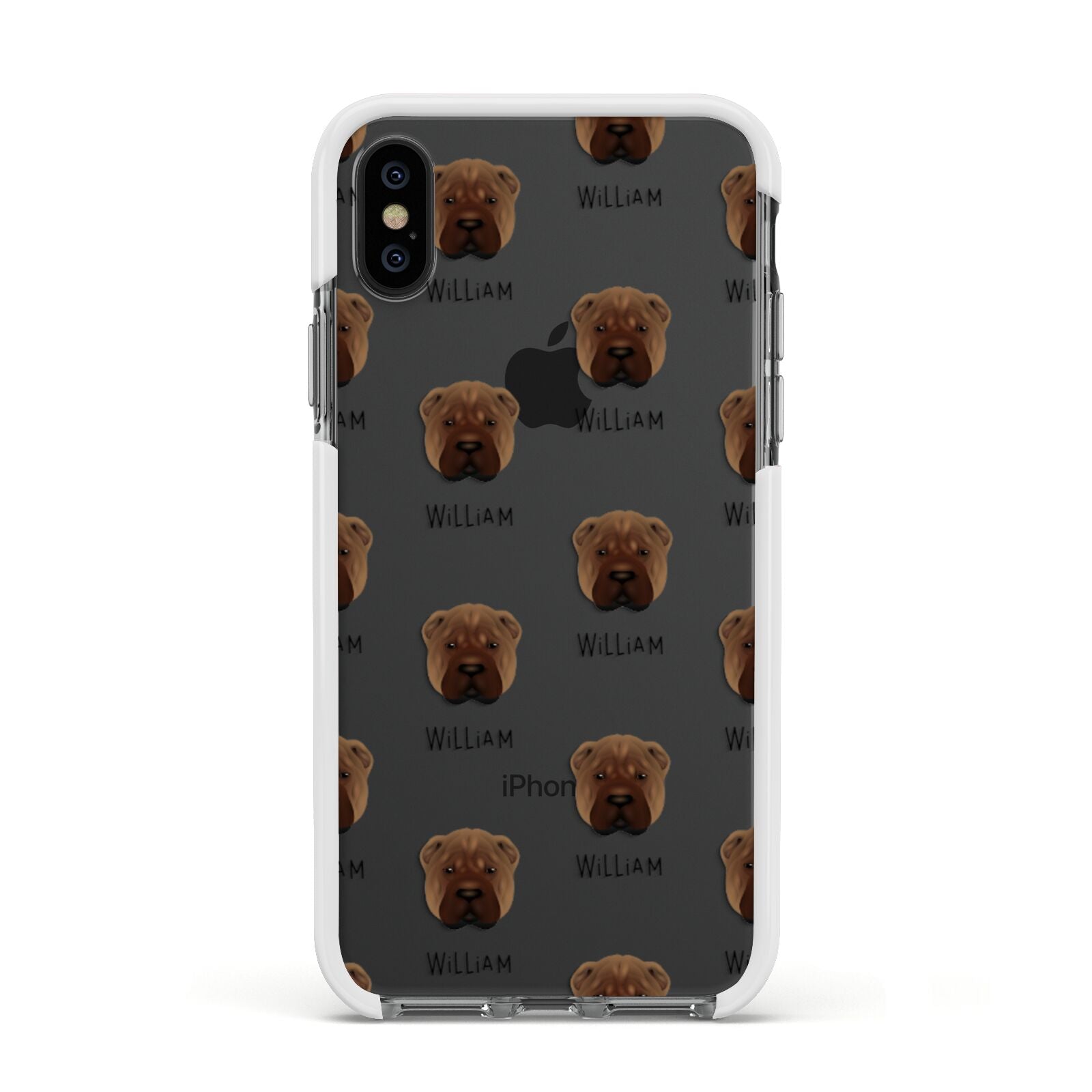 Shar Pei Icon with Name Apple iPhone Xs Impact Case White Edge on Black Phone