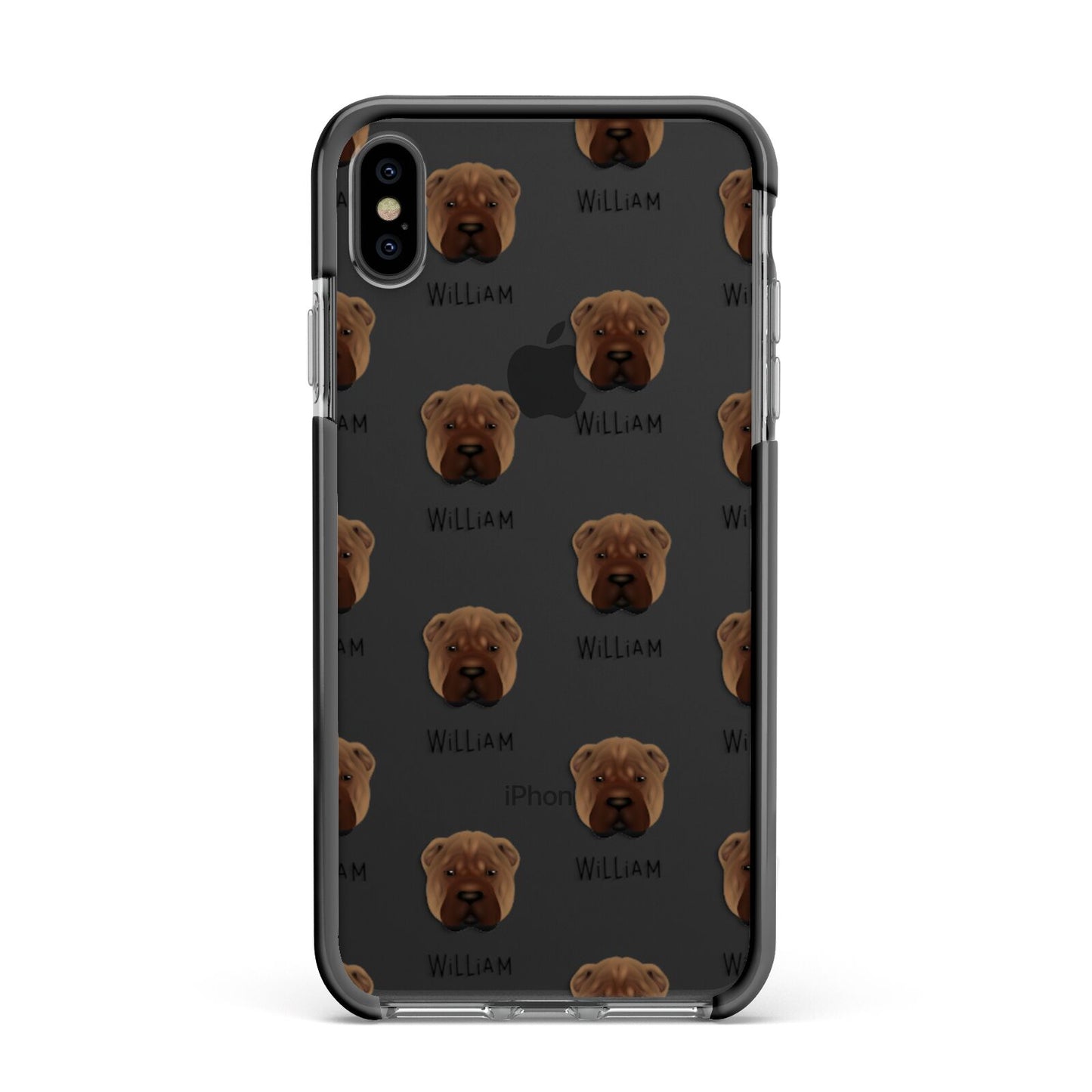 Shar Pei Icon with Name Apple iPhone Xs Max Impact Case Black Edge on Black Phone