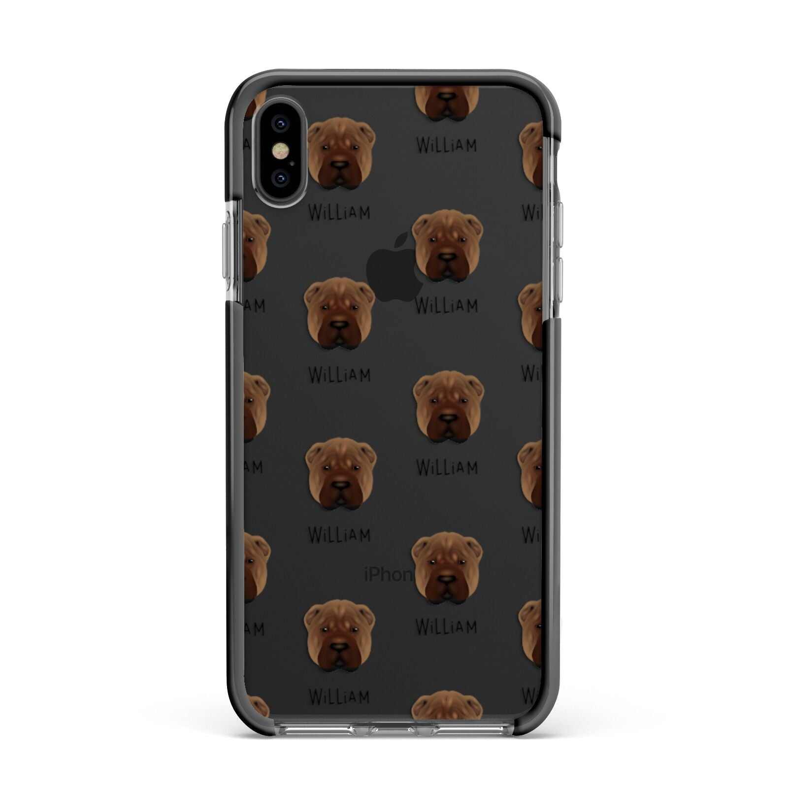Shar Pei Icon with Name Apple iPhone Xs Max Impact Case Black Edge on Black Phone