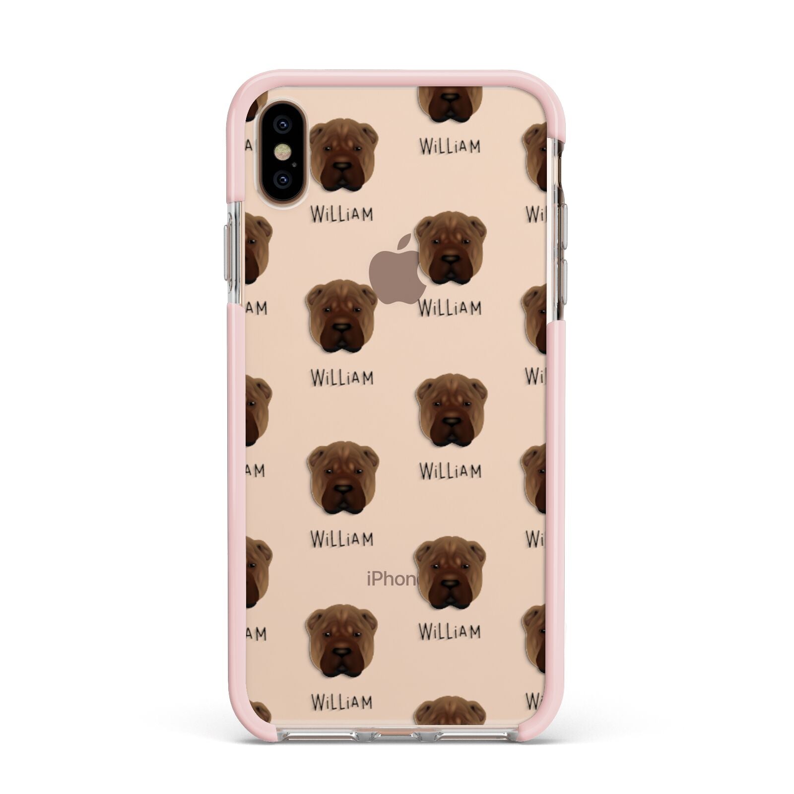 Shar Pei Icon with Name Apple iPhone Xs Max Impact Case Pink Edge on Gold Phone