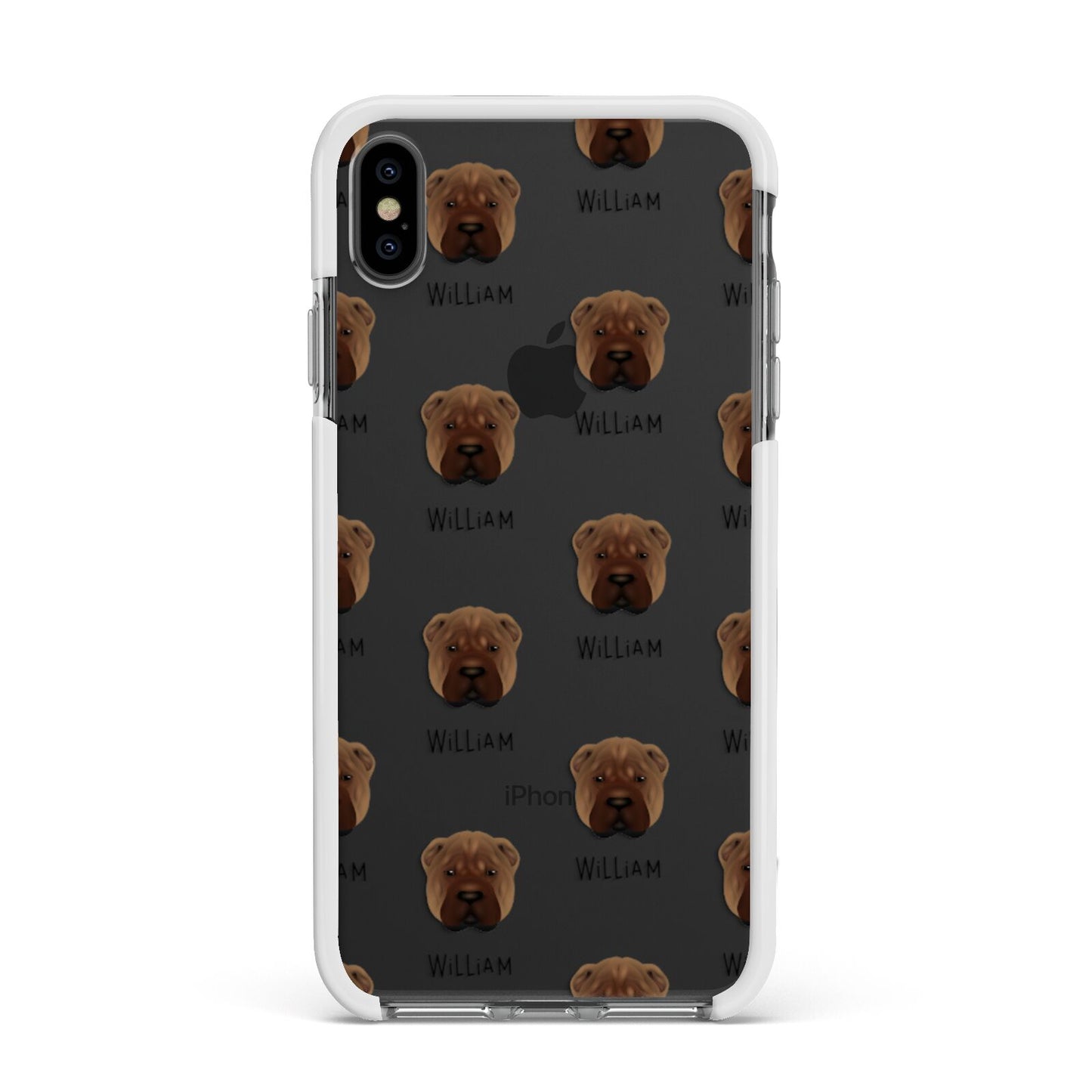 Shar Pei Icon with Name Apple iPhone Xs Max Impact Case White Edge on Black Phone