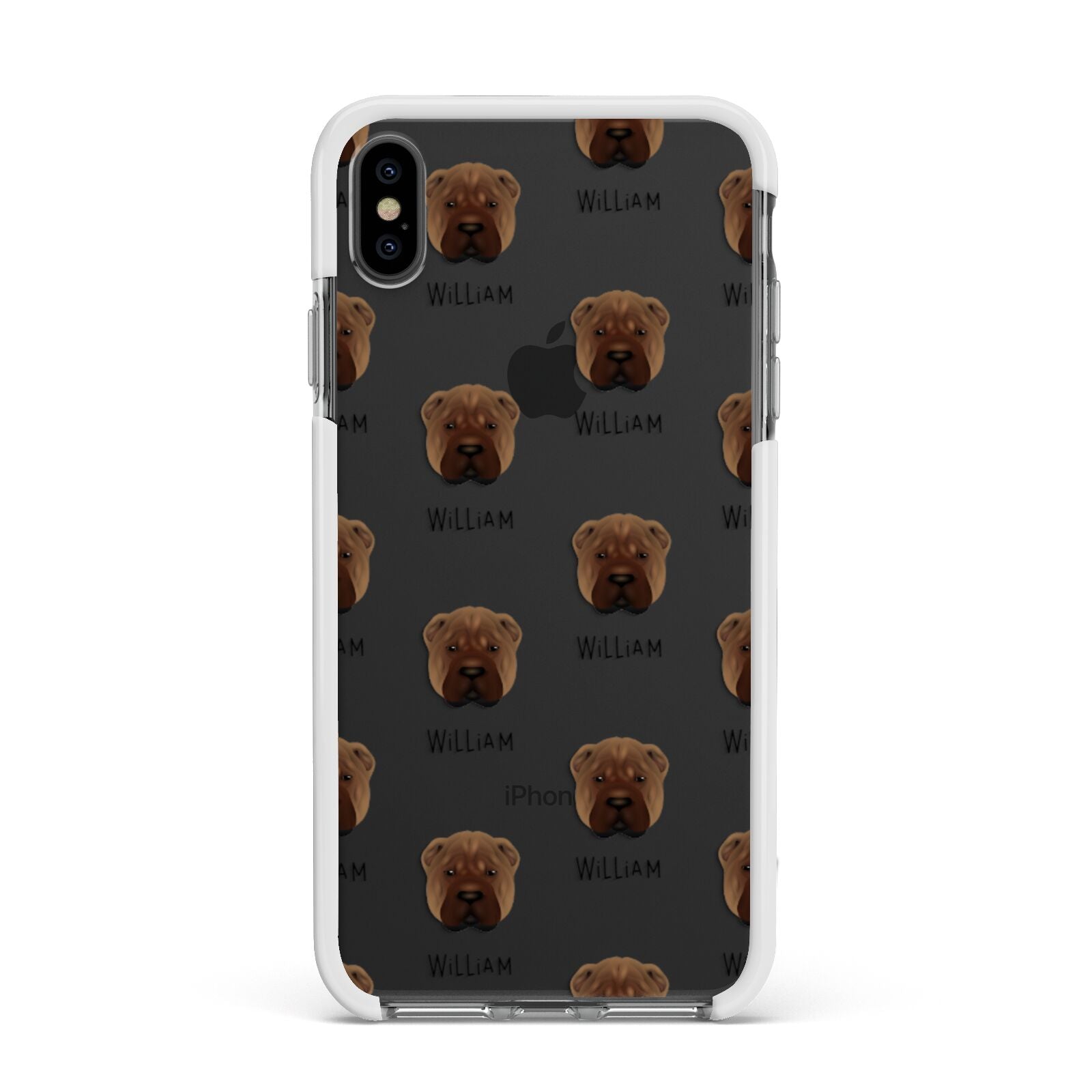 Shar Pei Icon with Name Apple iPhone Xs Max Impact Case White Edge on Black Phone