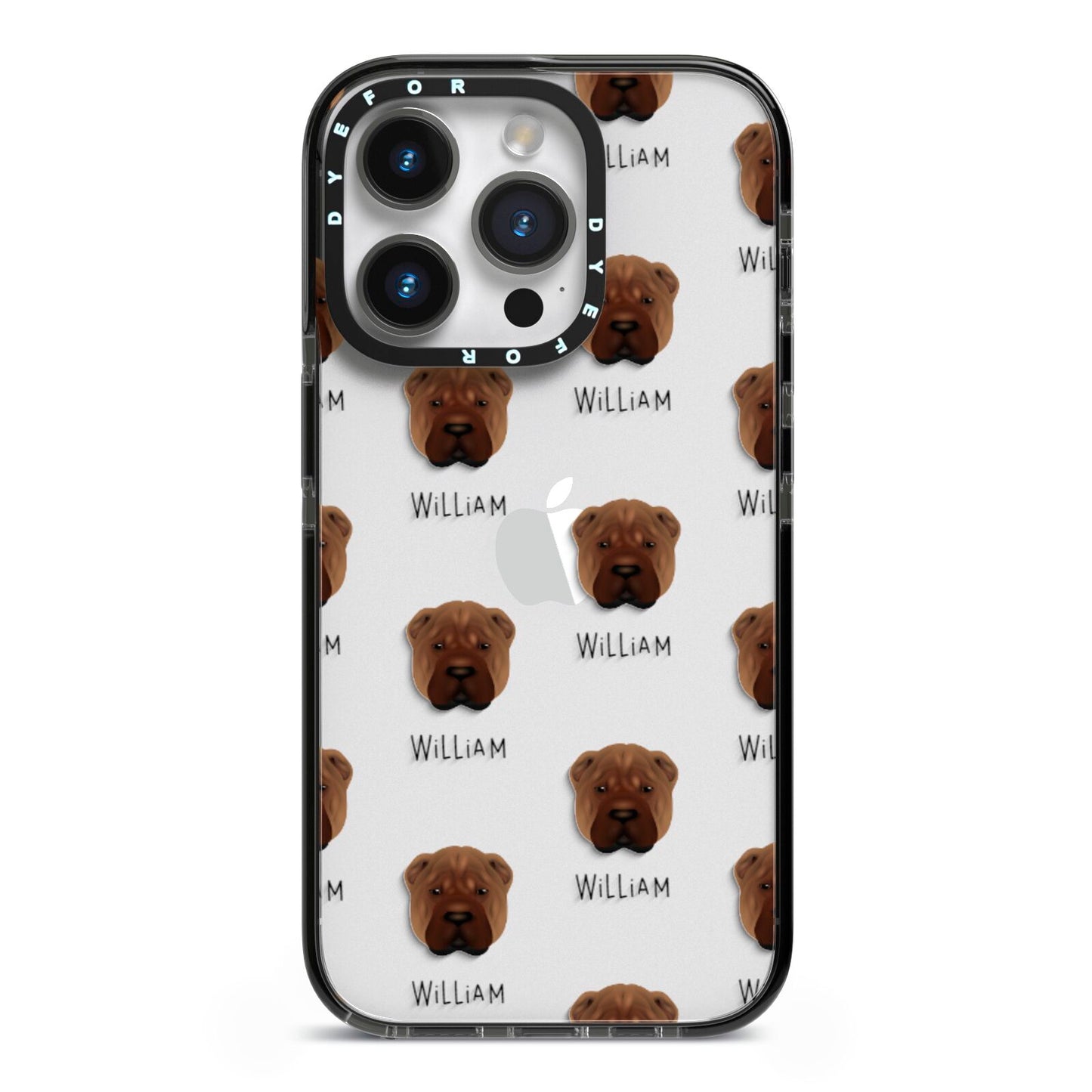 Shar Pei Icon with Name iPhone 14 Pro Black Impact Case on Silver phone