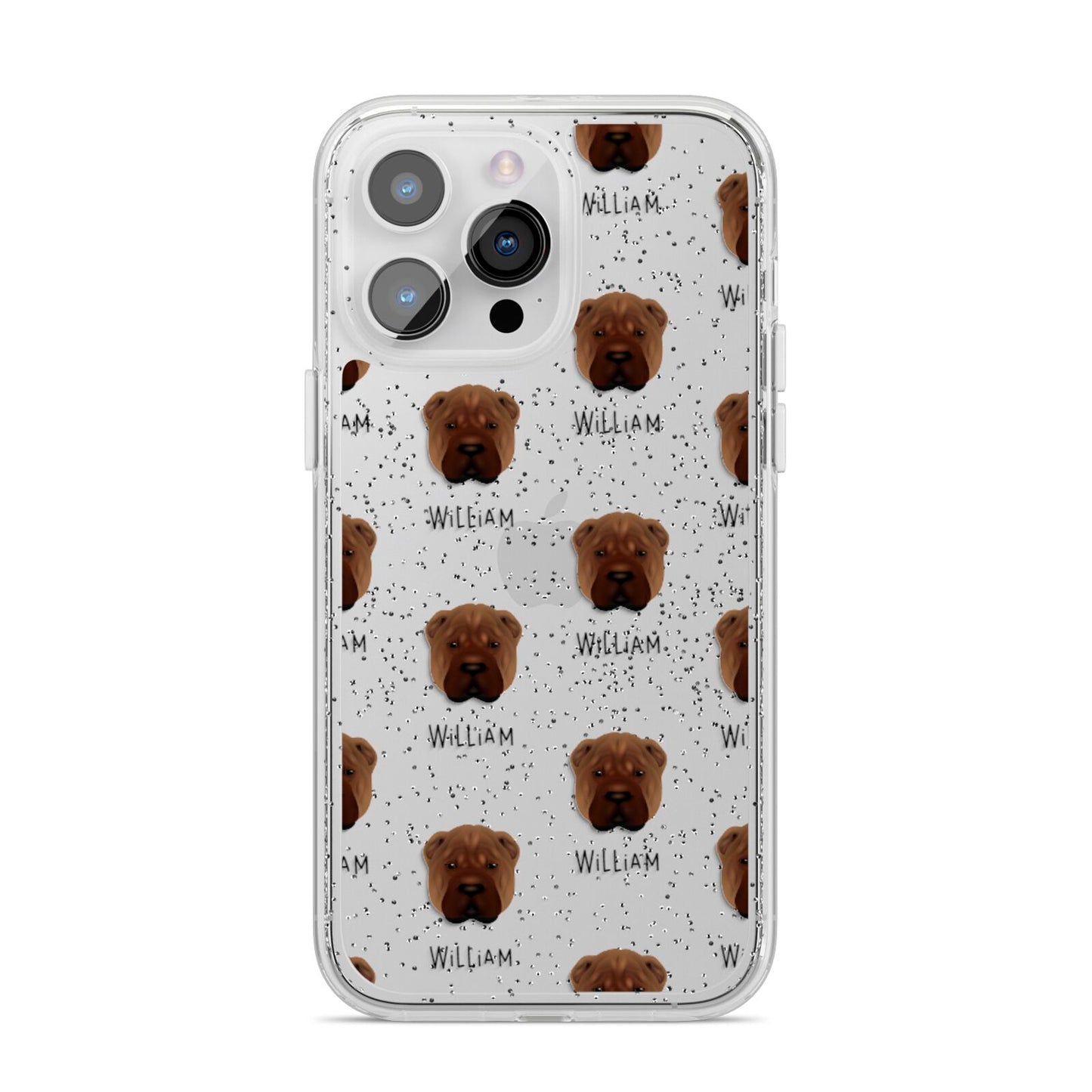 Shar Pei Icon with Name iPhone 14 Pro Max Glitter Tough Case Silver