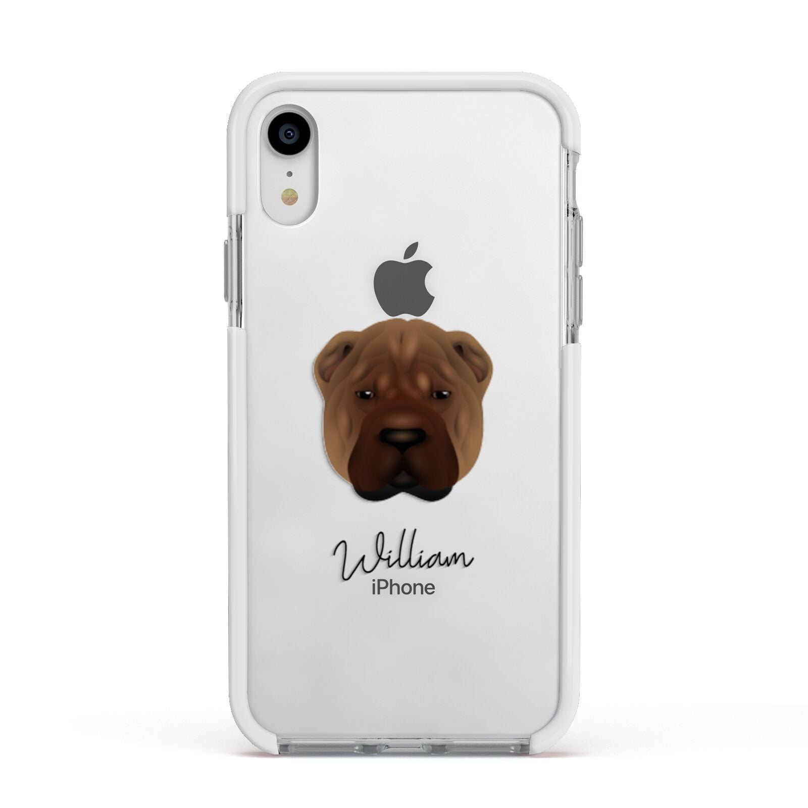 Shar Pei Personalised Apple iPhone XR Impact Case White Edge on Silver Phone
