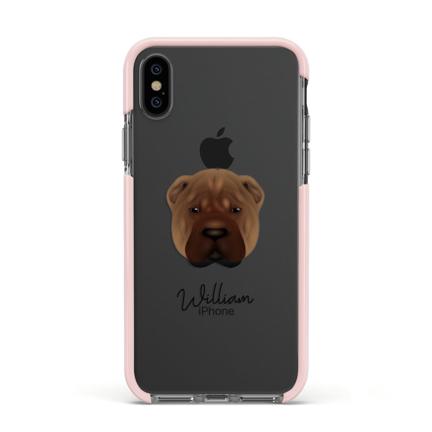Shar Pei Personalised Apple iPhone Xs Impact Case Pink Edge on Black Phone