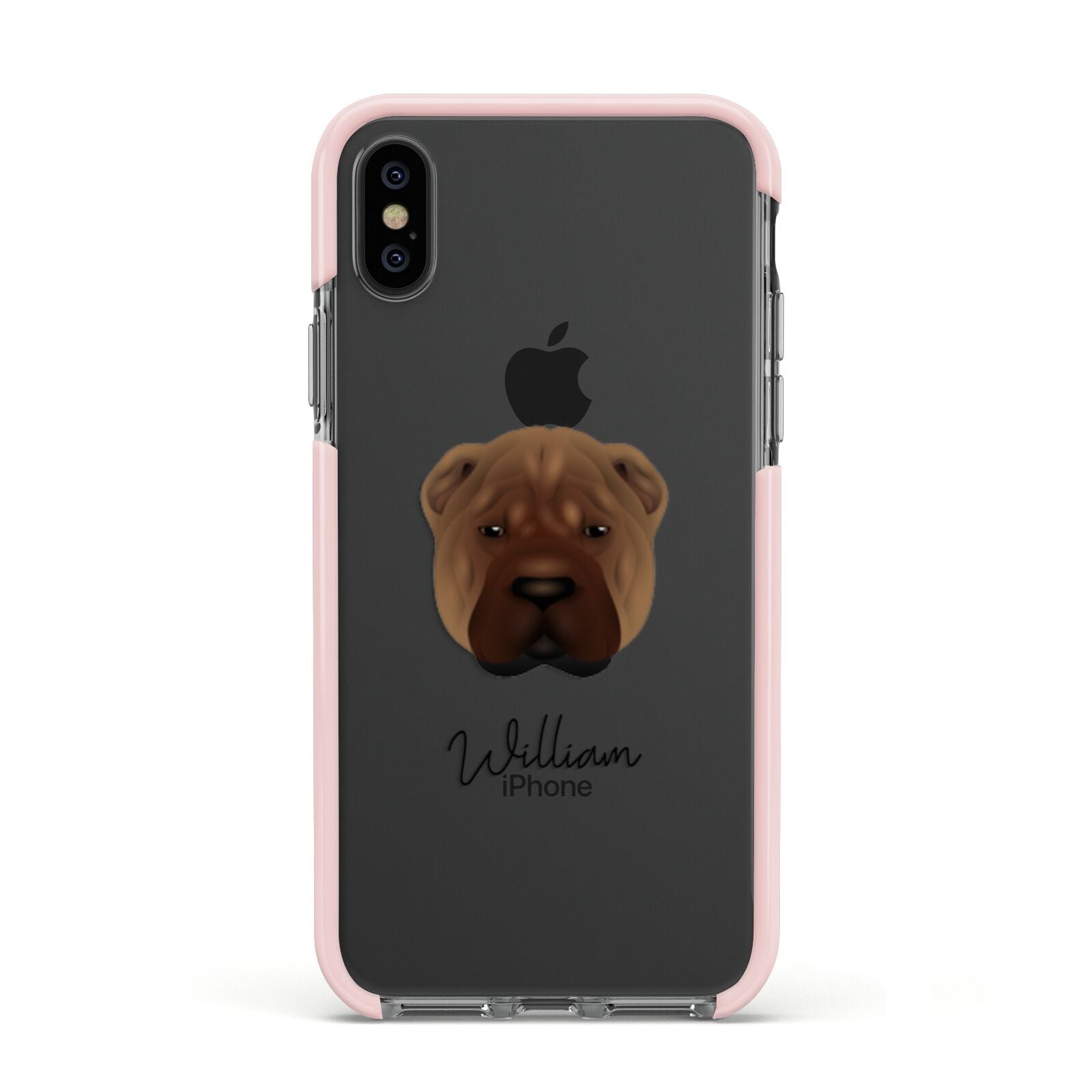 Shar Pei Personalised Apple iPhone Xs Impact Case Pink Edge on Black Phone