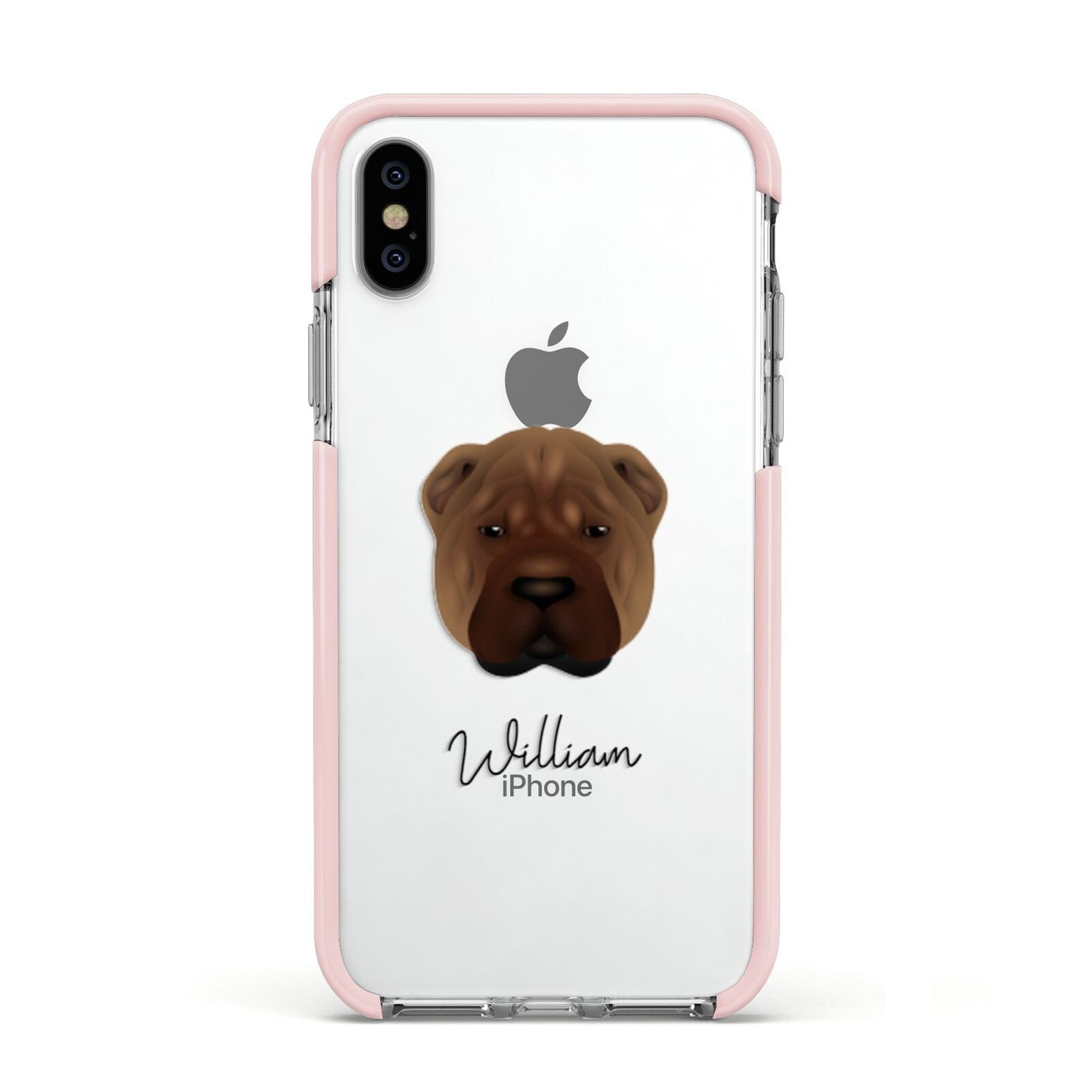 Shar Pei Personalised Apple iPhone Xs Impact Case Pink Edge on Silver Phone
