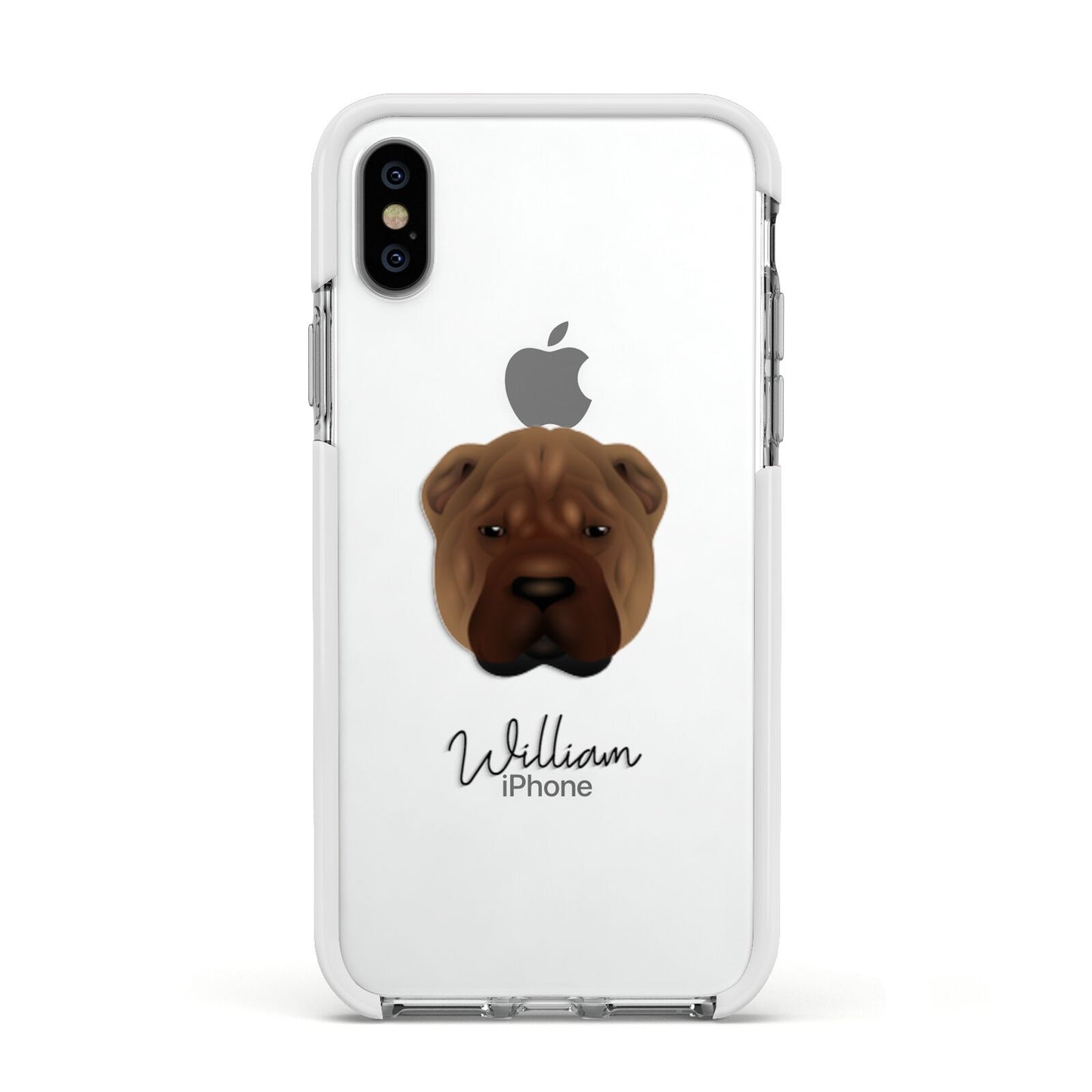 Shar Pei Personalised Apple iPhone Xs Impact Case White Edge on Silver Phone