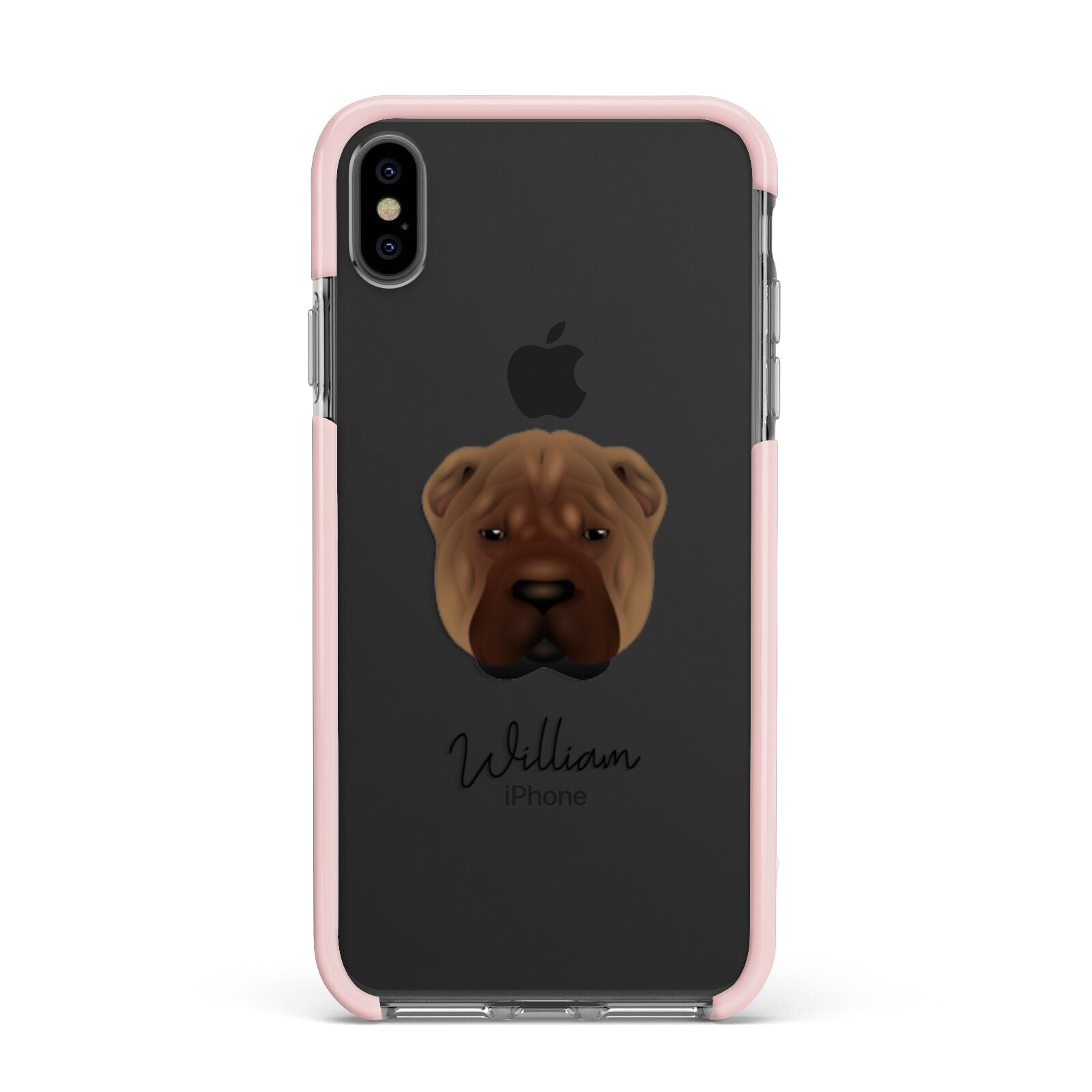 Shar Pei Personalised Apple iPhone Xs Max Impact Case Pink Edge on Black Phone