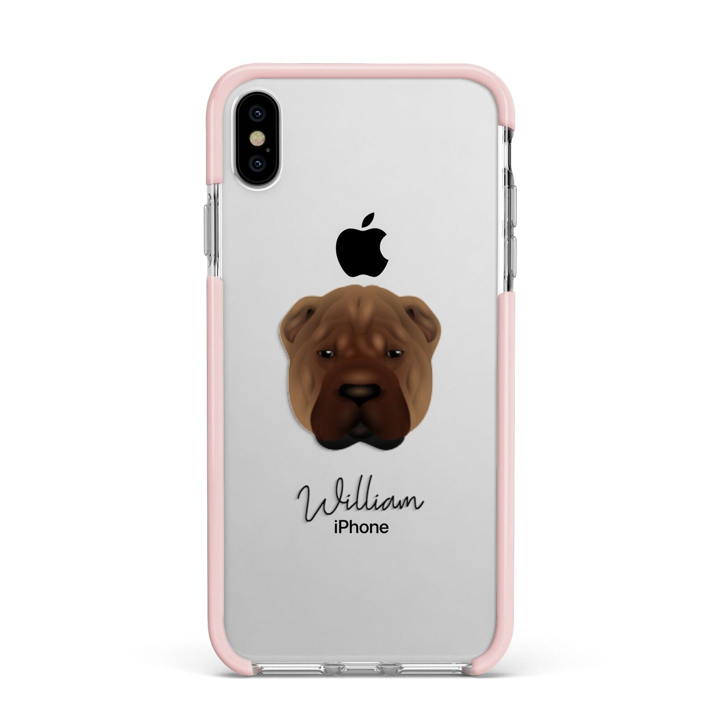 Shar Pei Personalised Apple iPhone Xs Max Impact Case Pink Edge on Silver Phone
