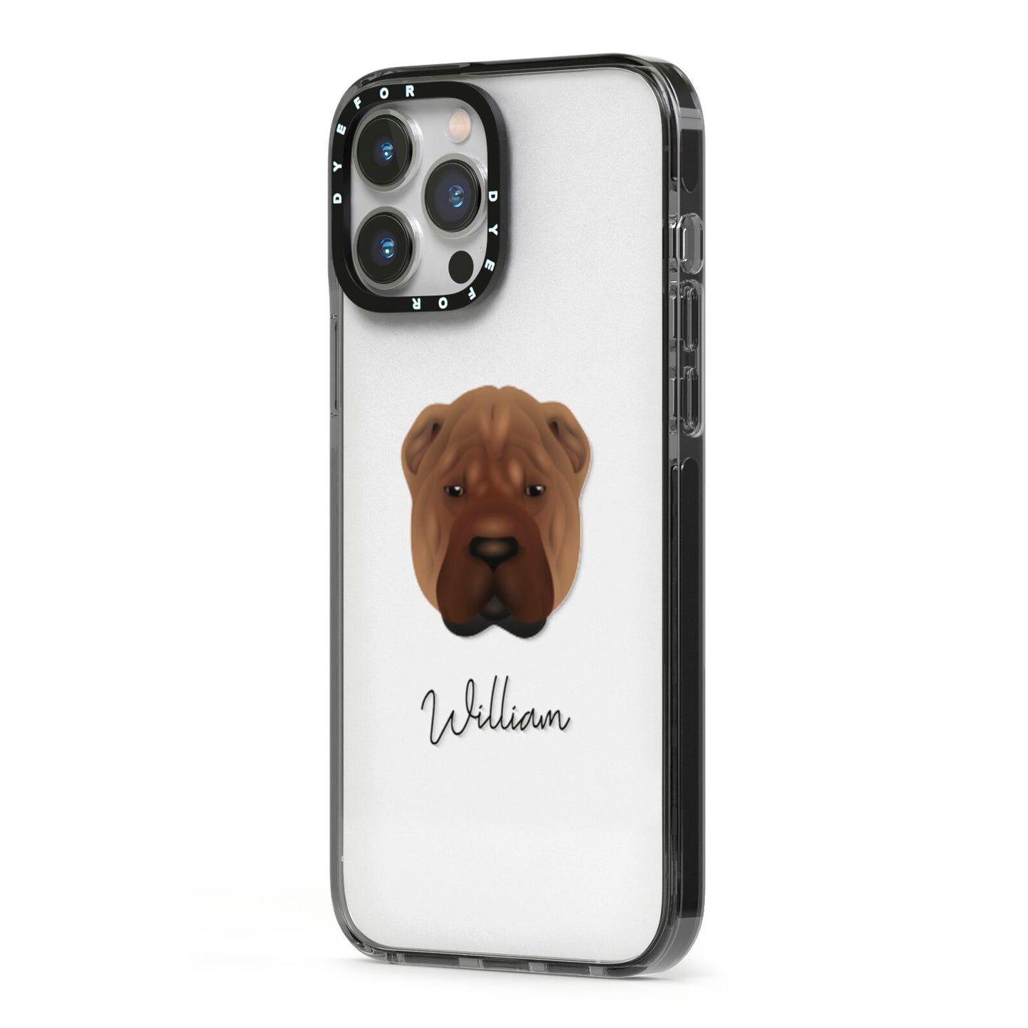 Shar Pei Personalised iPhone 13 Pro Max Black Impact Case Side Angle on Silver phone