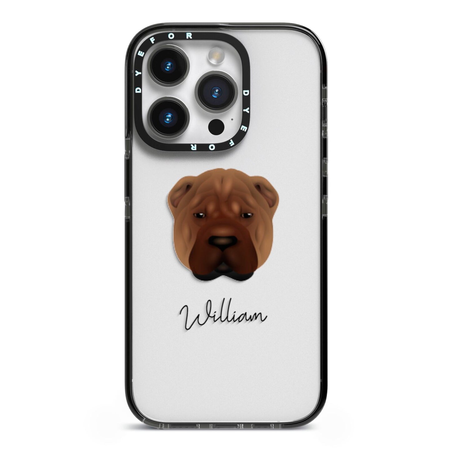 Shar Pei Personalised iPhone 14 Pro Black Impact Case on Silver phone