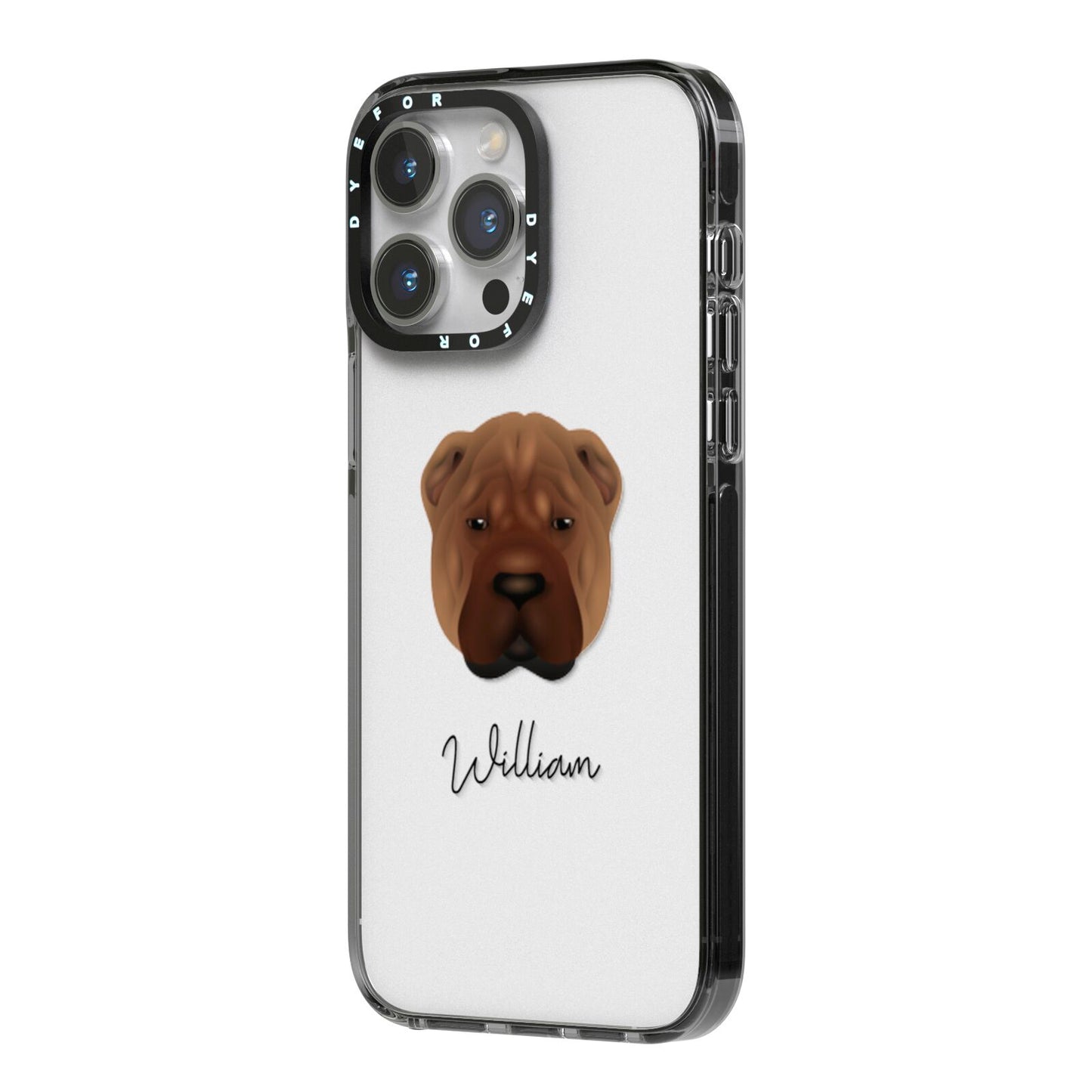 Shar Pei Personalised iPhone 14 Pro Max Black Impact Case Side Angle on Silver phone