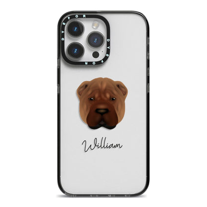Shar Pei Personalised iPhone 14 Pro Max Black Impact Case on Silver phone